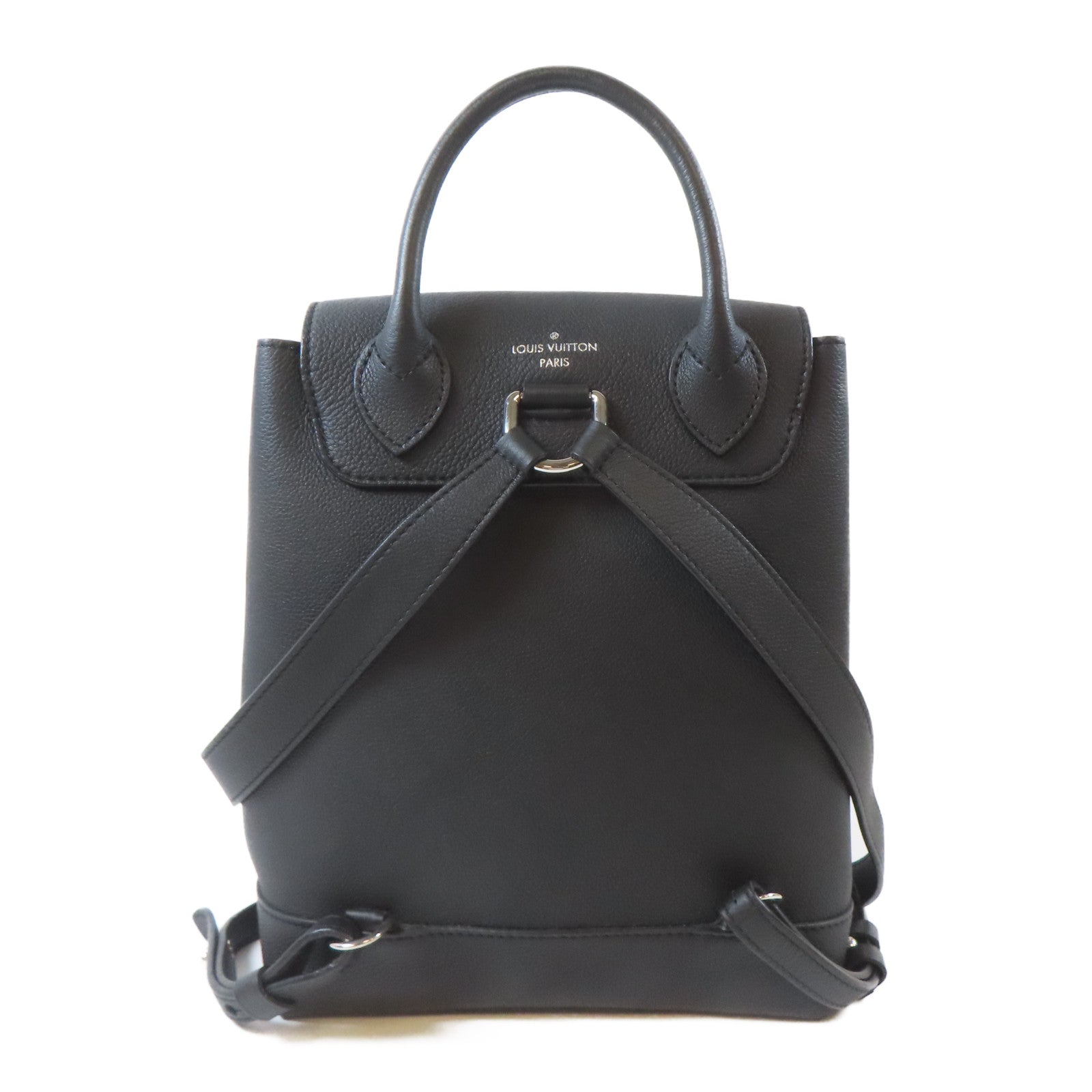 LOUIS VUITTON 牛皮皮革Lockme Backpack銀扣背包黑色