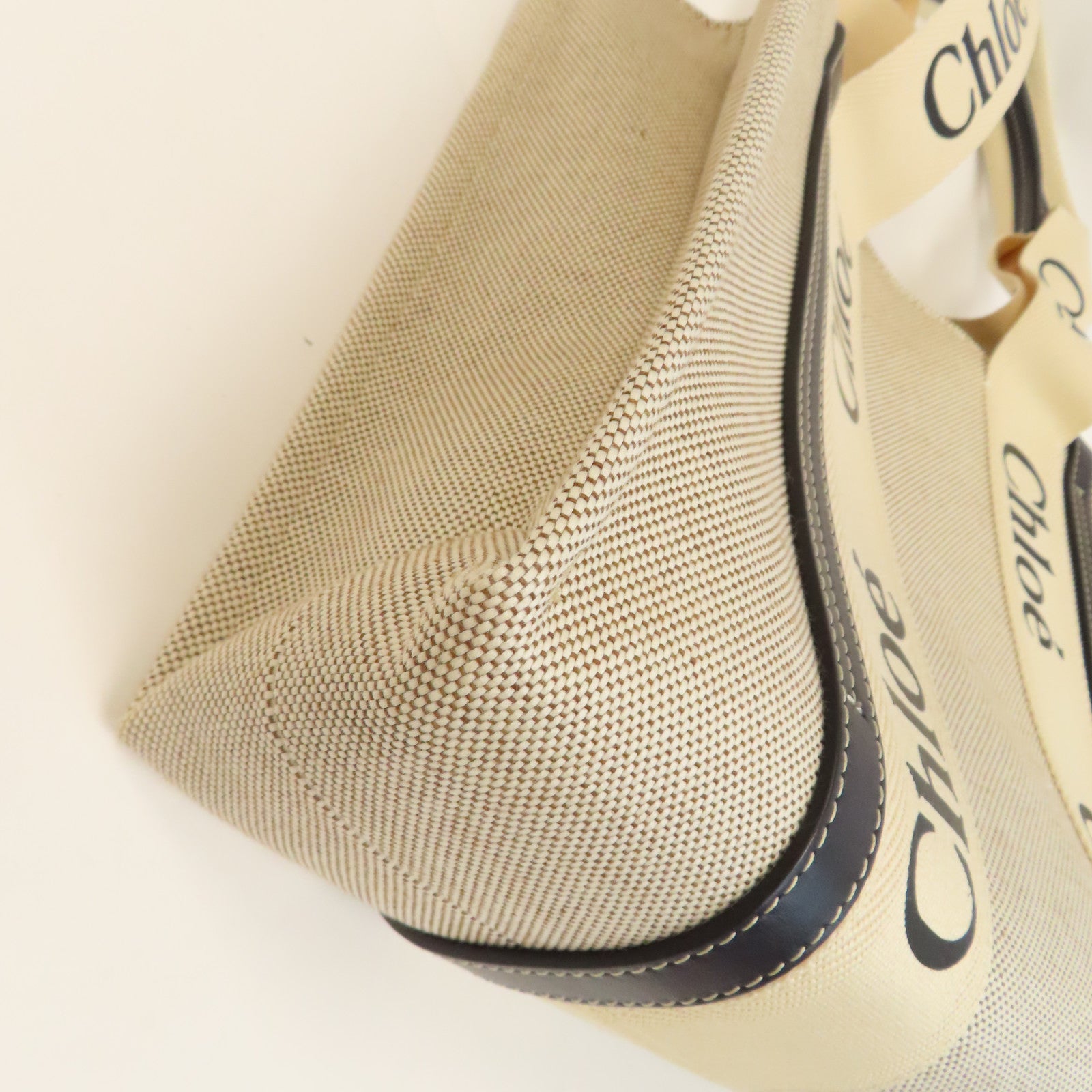 Chloe (PRICE DOWN) Woody Tote Bag Canvas Beige Navy Blue