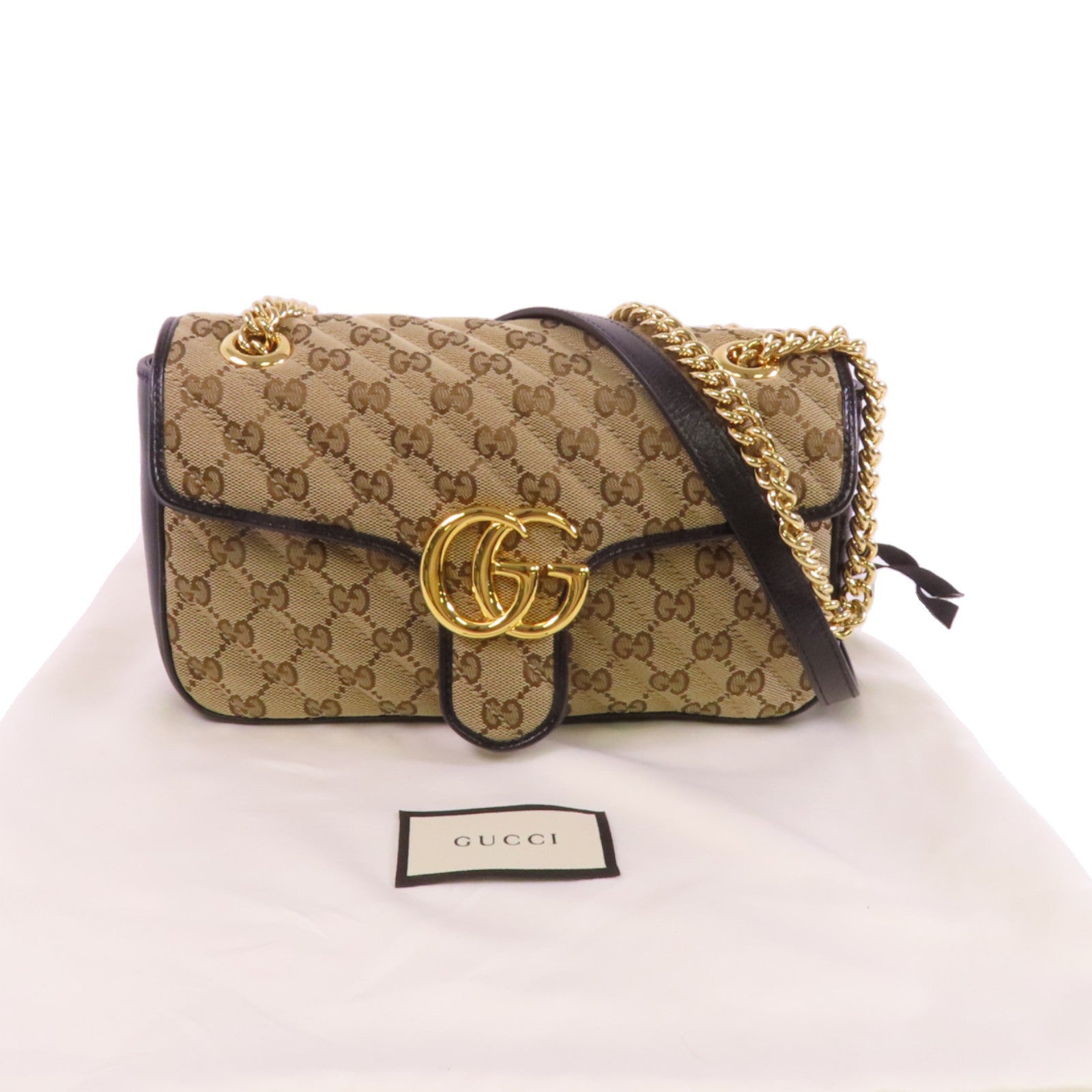 GUCCI GG帆布GG Marmont Quilted Small Shoulder金扣鏈帶肩背袋
