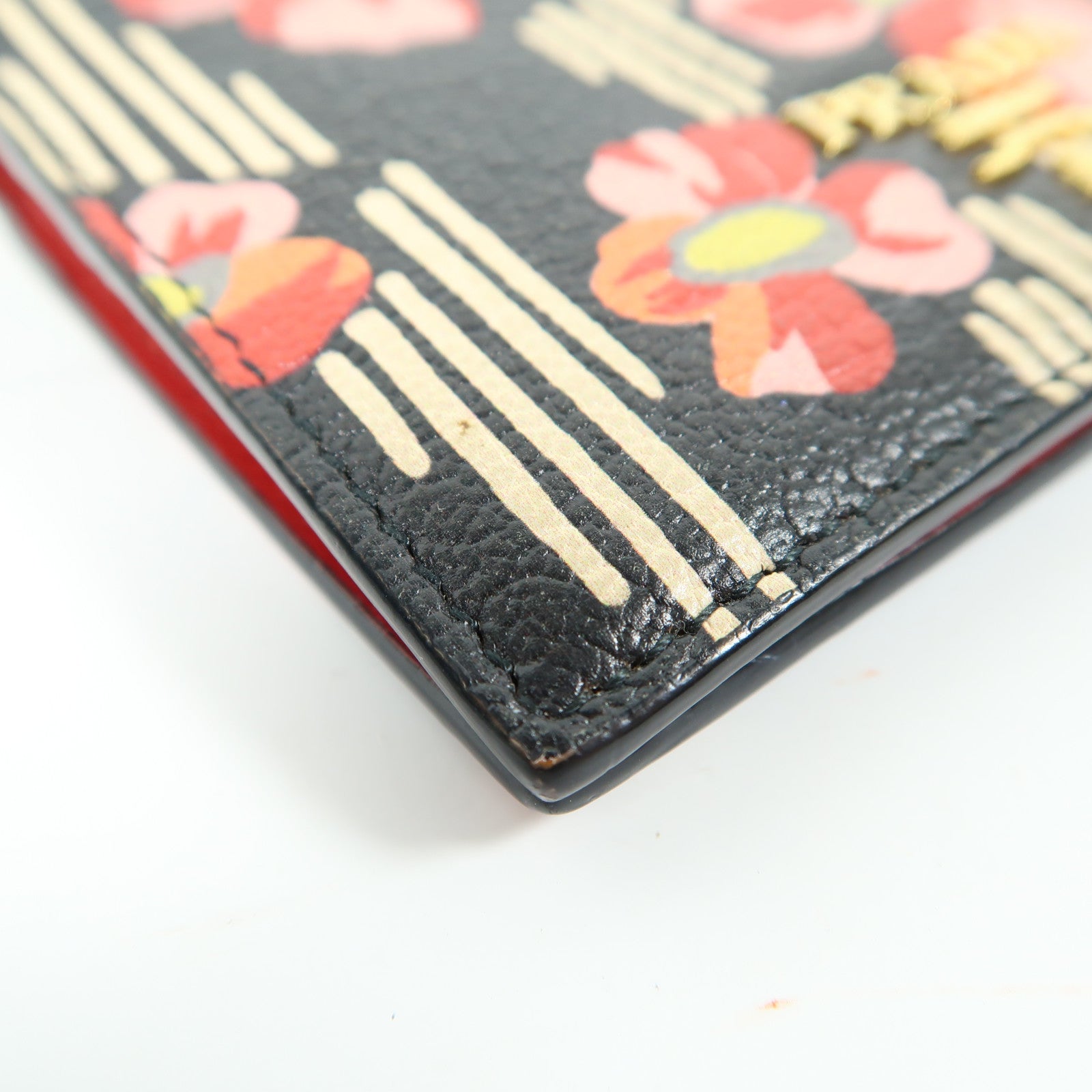 PRADA 【激減優惠】山羊皮皮革Wallet金扣錢包黑色/紅色