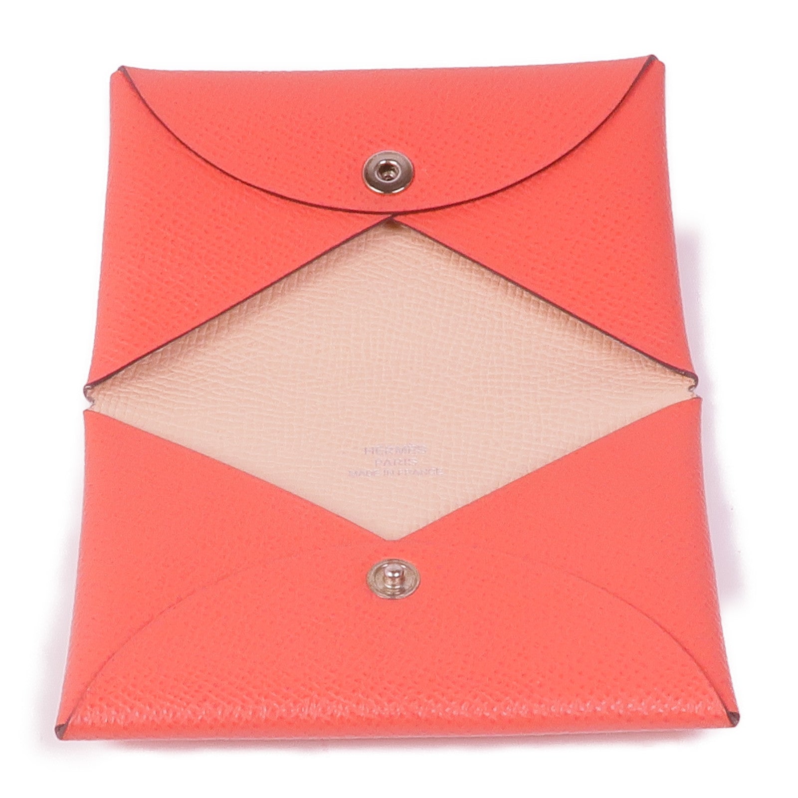 HERMES 【激減優惠】Epsom皮革Calvi銀扣卡片套Rose Jaipur/