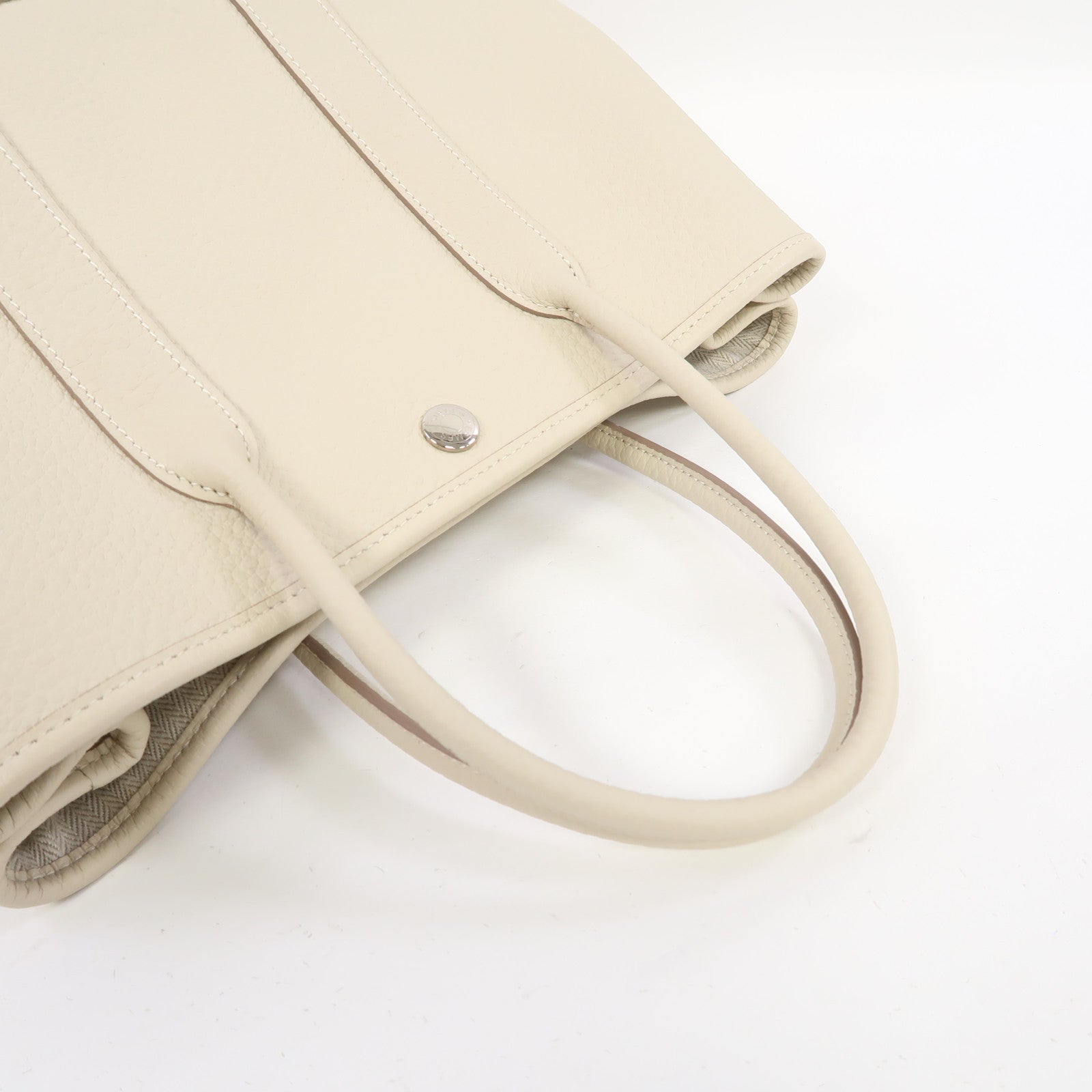 HERMES Country皮革Garden Party TPM銀扣手挽袋奶油白色