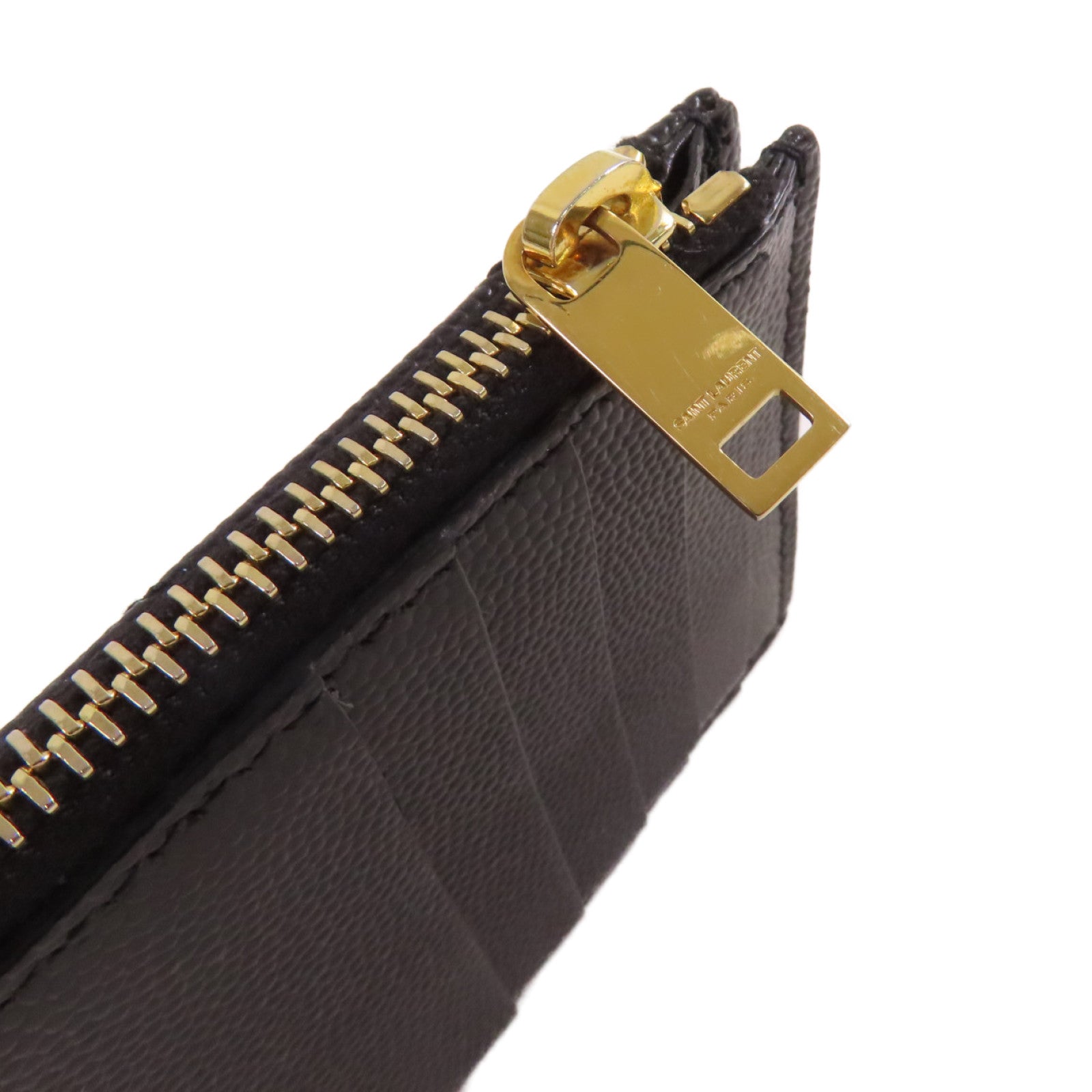 SAINT LAURENT 斜紋牛皮皮革Card Case金扣卡片套黑色