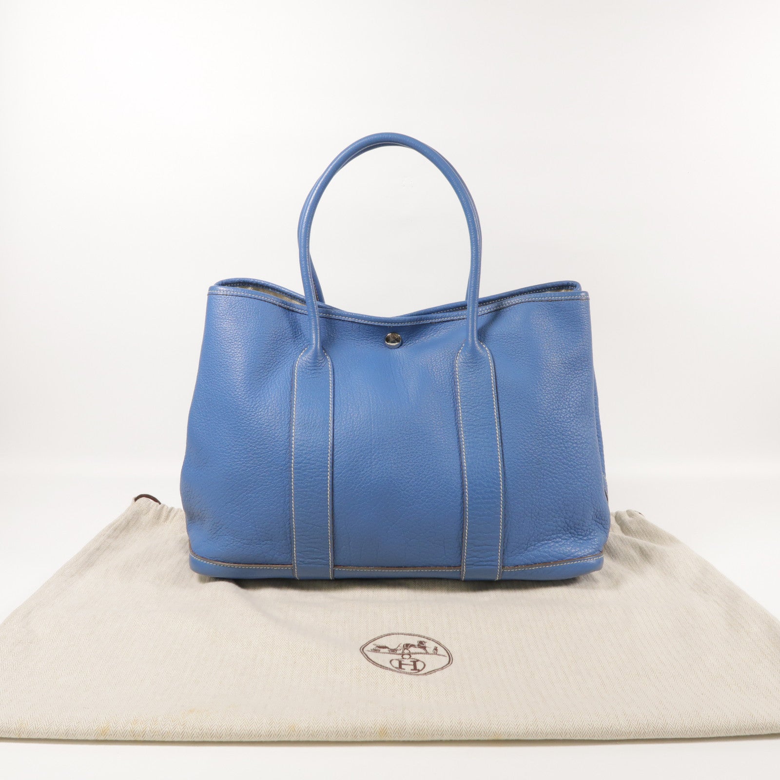 HERMES Negonda皮革GardenParty PM銀扣手挽袋Blue Jean