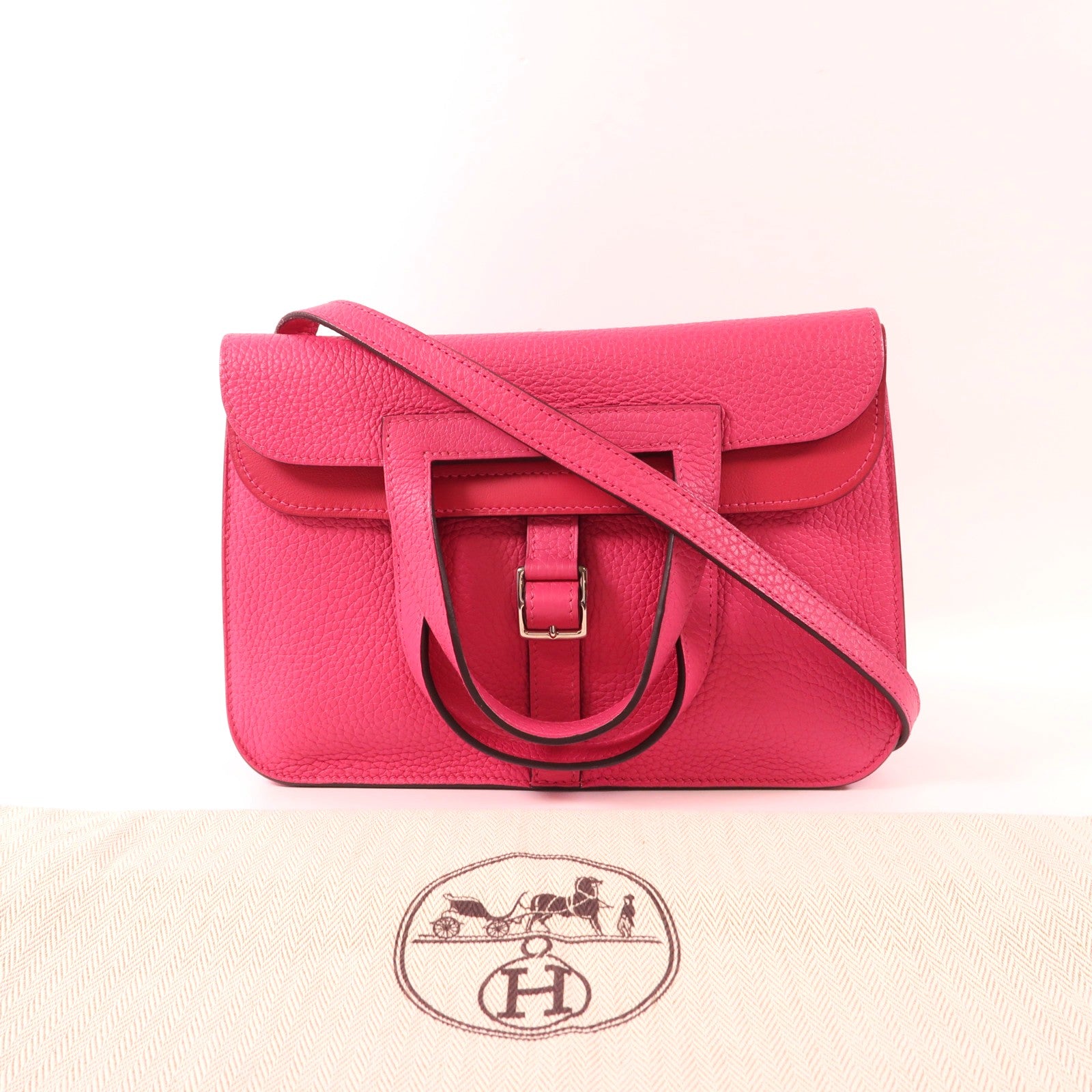 HERMES 【激減優惠】Clemence皮革Halzan 25銀扣手挽肩背兩用袋Rose Extreme