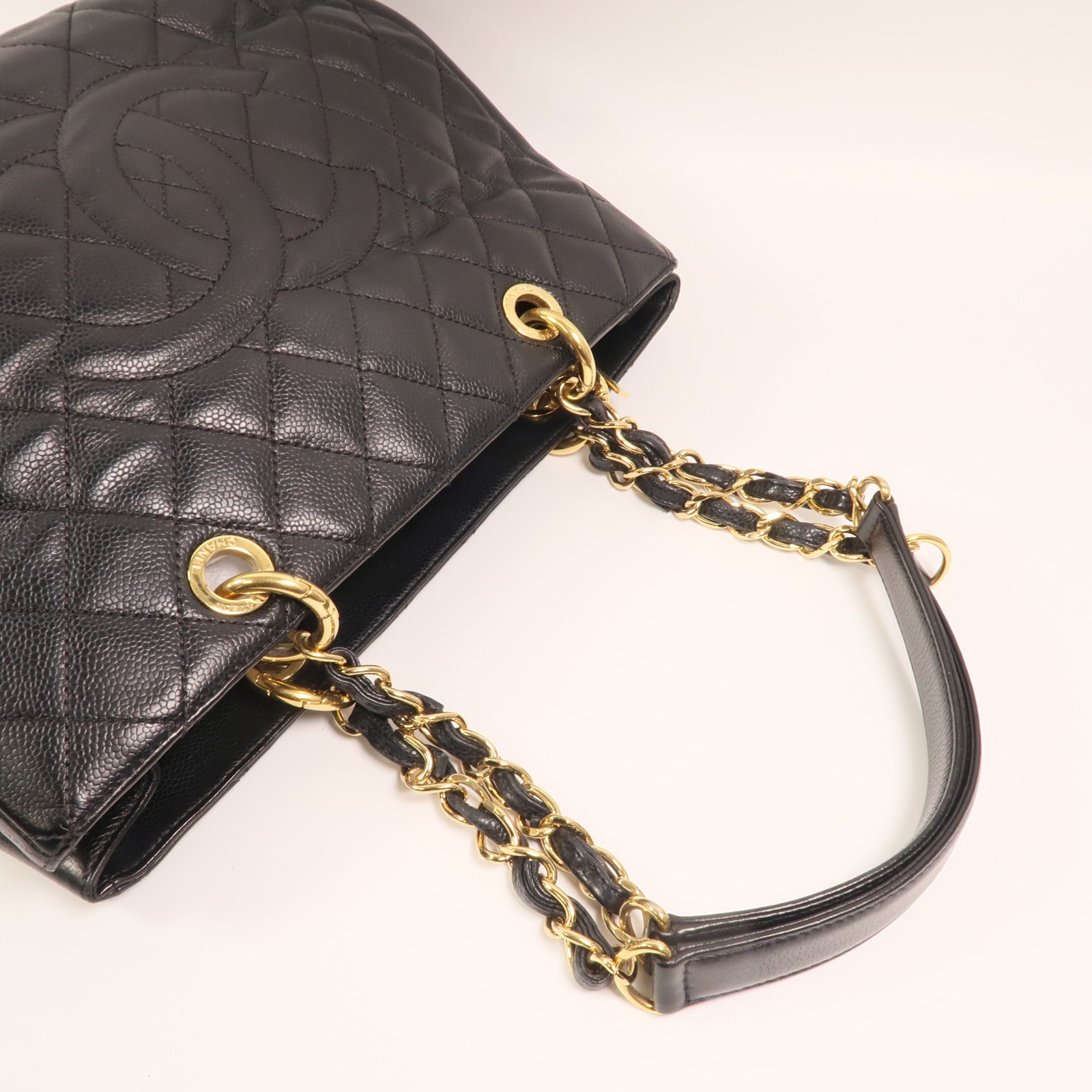 CHANEL 牛皮皮革GST Grand Shopping Tote Bag金扣鏈帶肩背袋