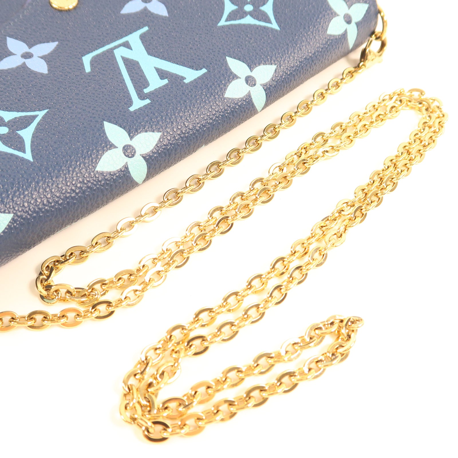 LOUIS VUITTON Monogram Empreinte Felicie Pochette金扣鏈帶肩背袋藍色