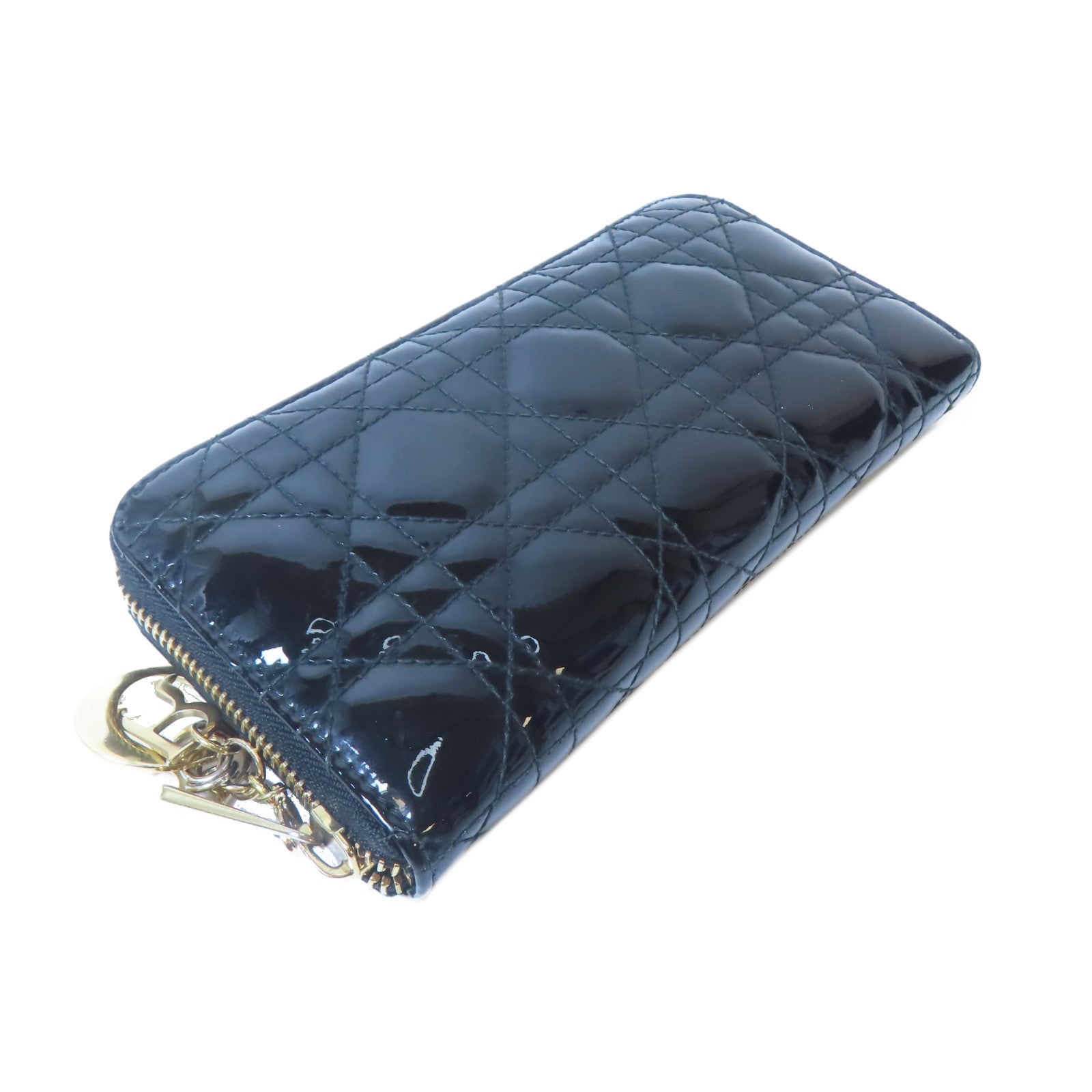 Dior 【激減優惠】漆皮皮革Zipper Long Wallet金扣拉鍊長錢包黑色