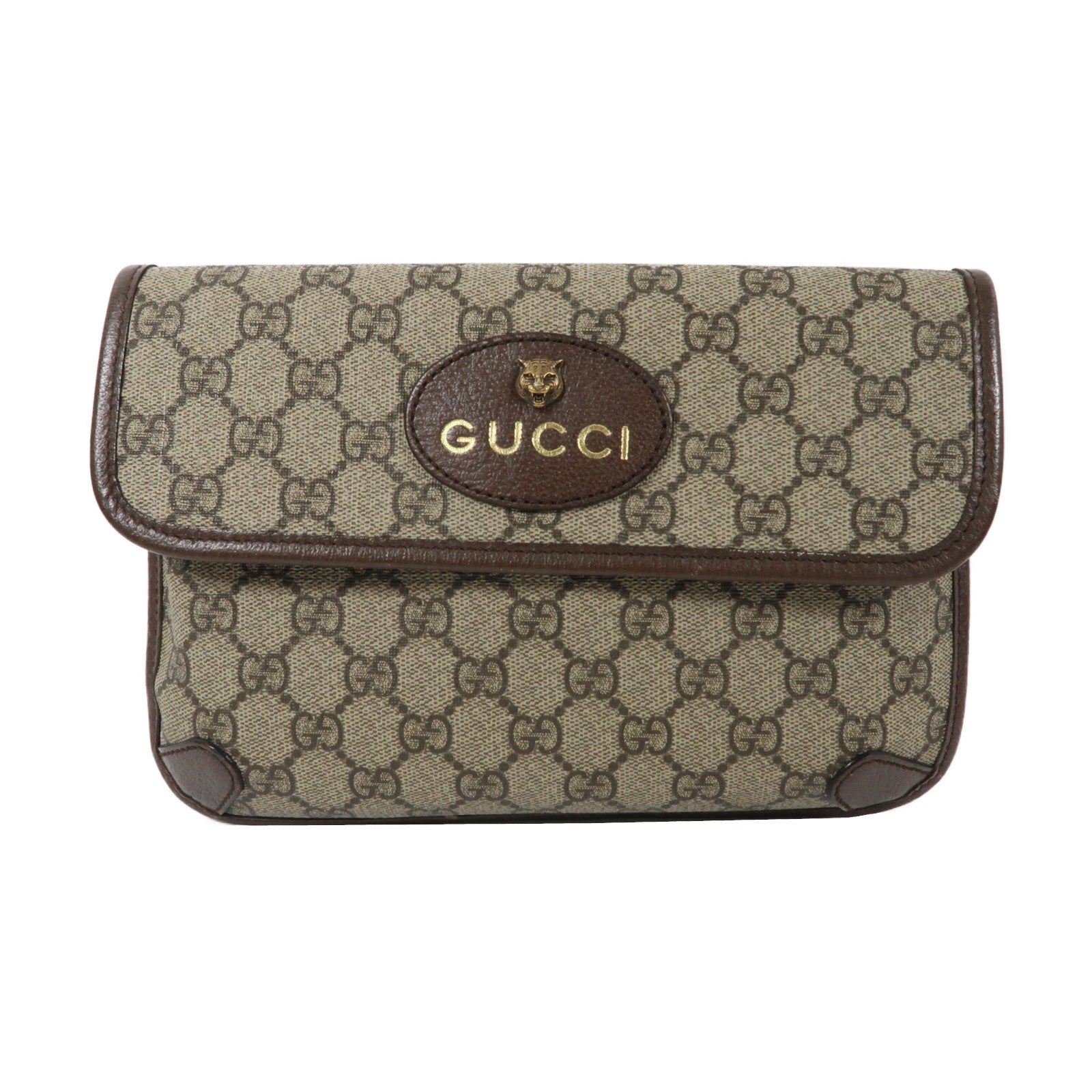 GUCCI 塗層帆布GG Supreme金扣腰包啡色