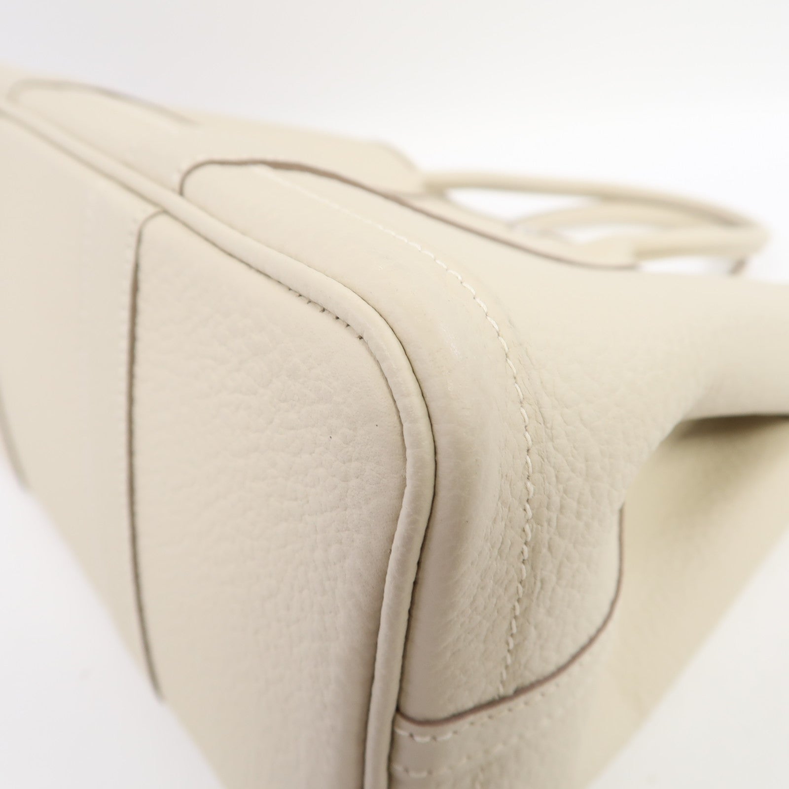 HERMES Country皮革Garden Party TPM銀扣手挽袋奶油白色