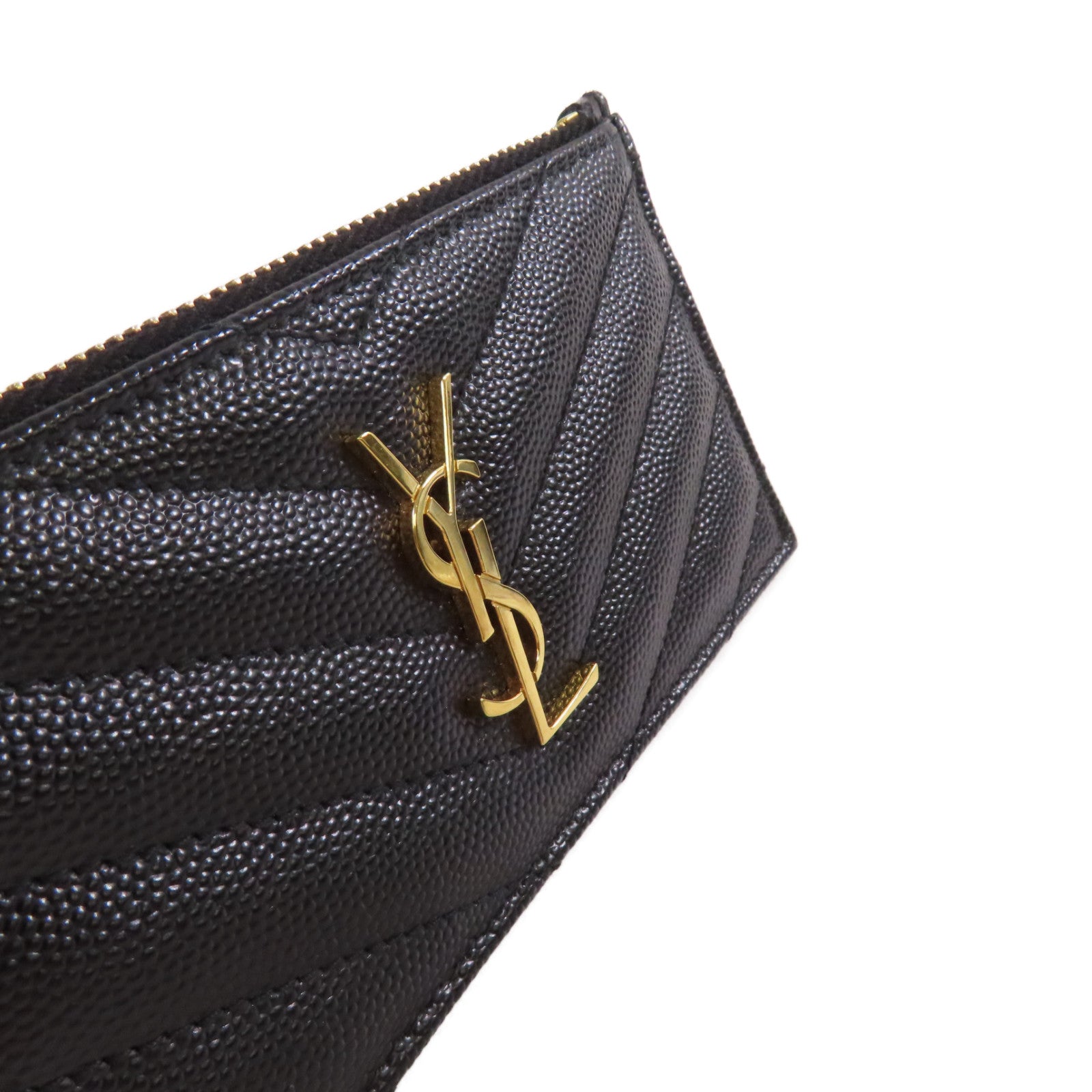 SAINT LAURENT 斜紋牛皮皮革Card Case金扣卡片套黑色