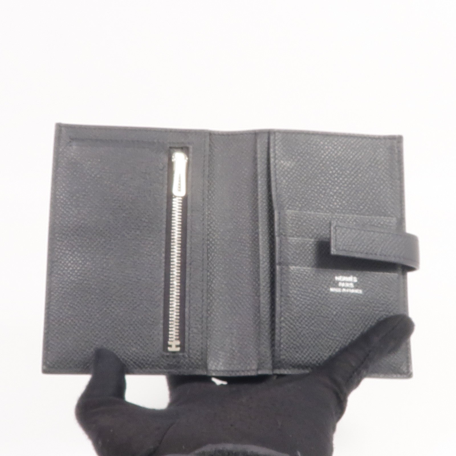 HERMES Epsom皮革New H Passant Compact Wallet銀扣錢包Noir