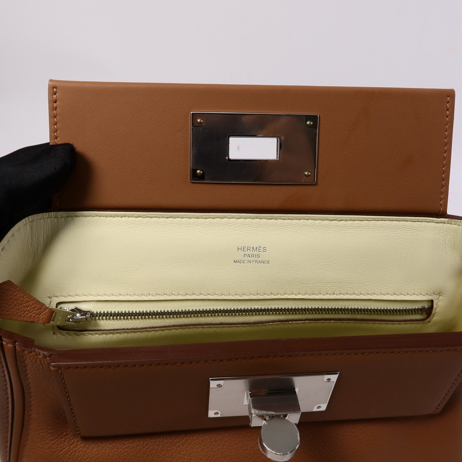 HERMES Evercolor/Swift皮革24/24 Mini手挽肩背兩用袋Gold/Jaune Milton