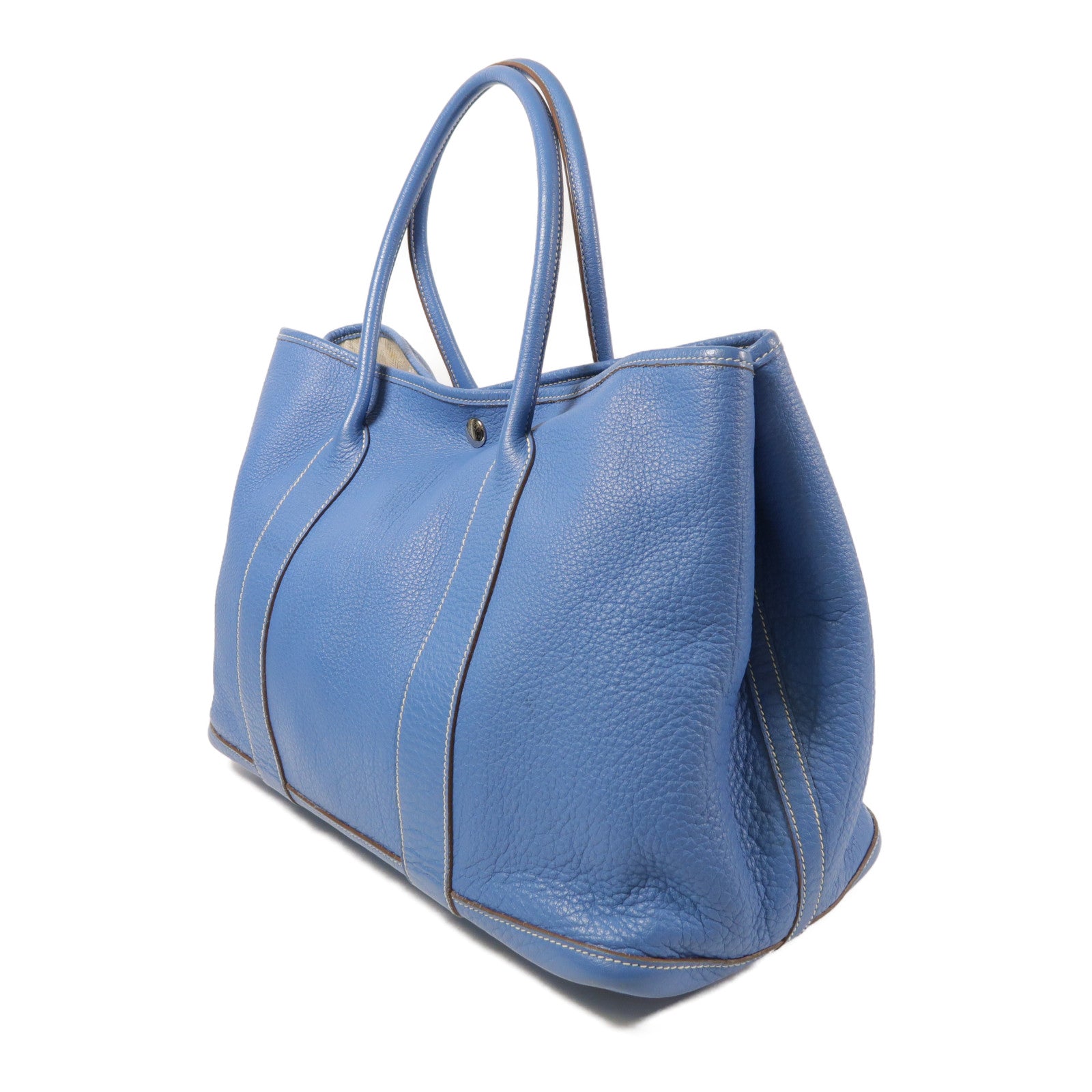 HERMES PHW GardenParty PM Tote Bag Negonda Leather Blue Jean
