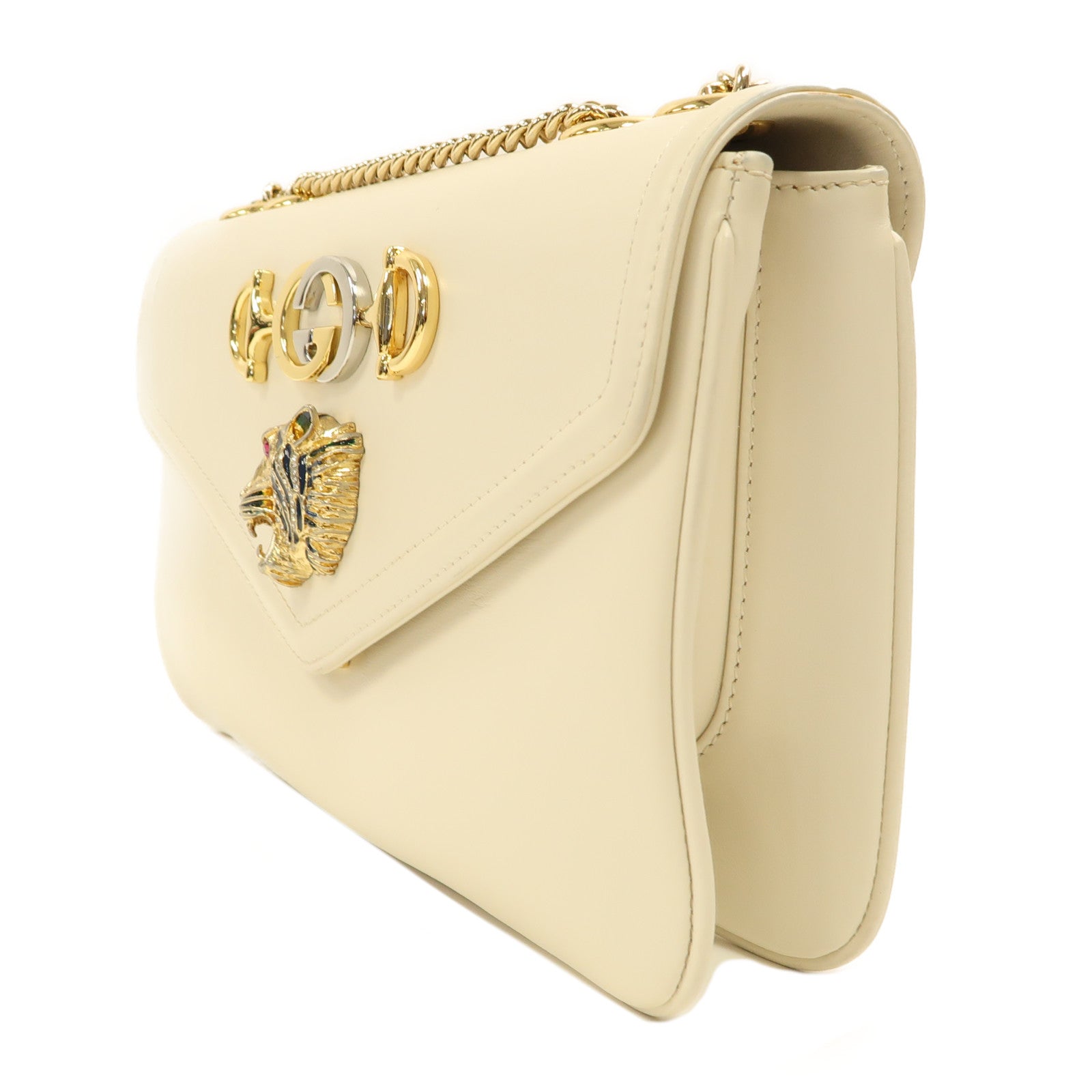 GUCCI 【激減優惠】牛皮皮革Rajah Medium金扣鏈帶肩背袋白色