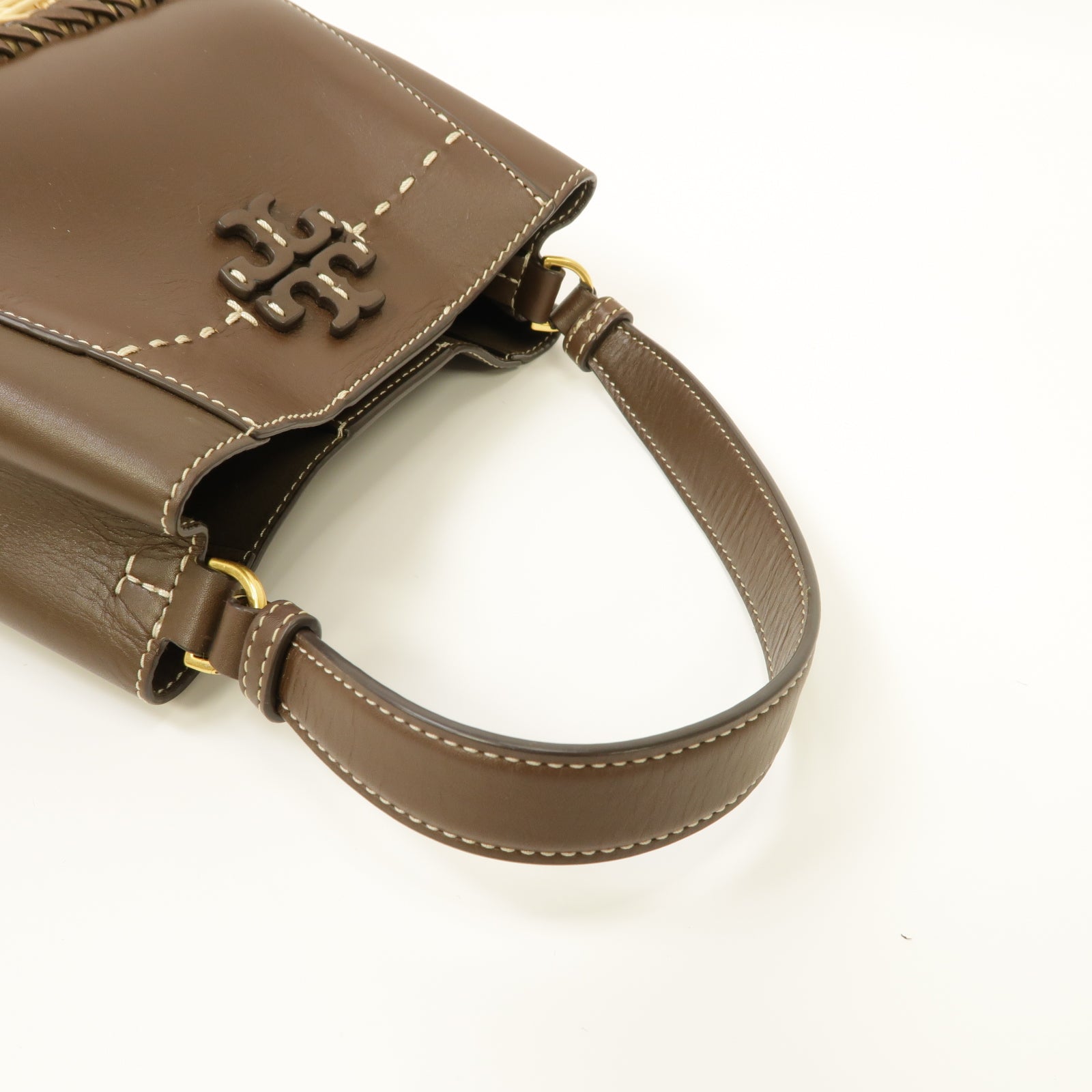 Tory Burch 牛皮皮革Shoulder Bag金扣手挽肩背兩用袋啡色