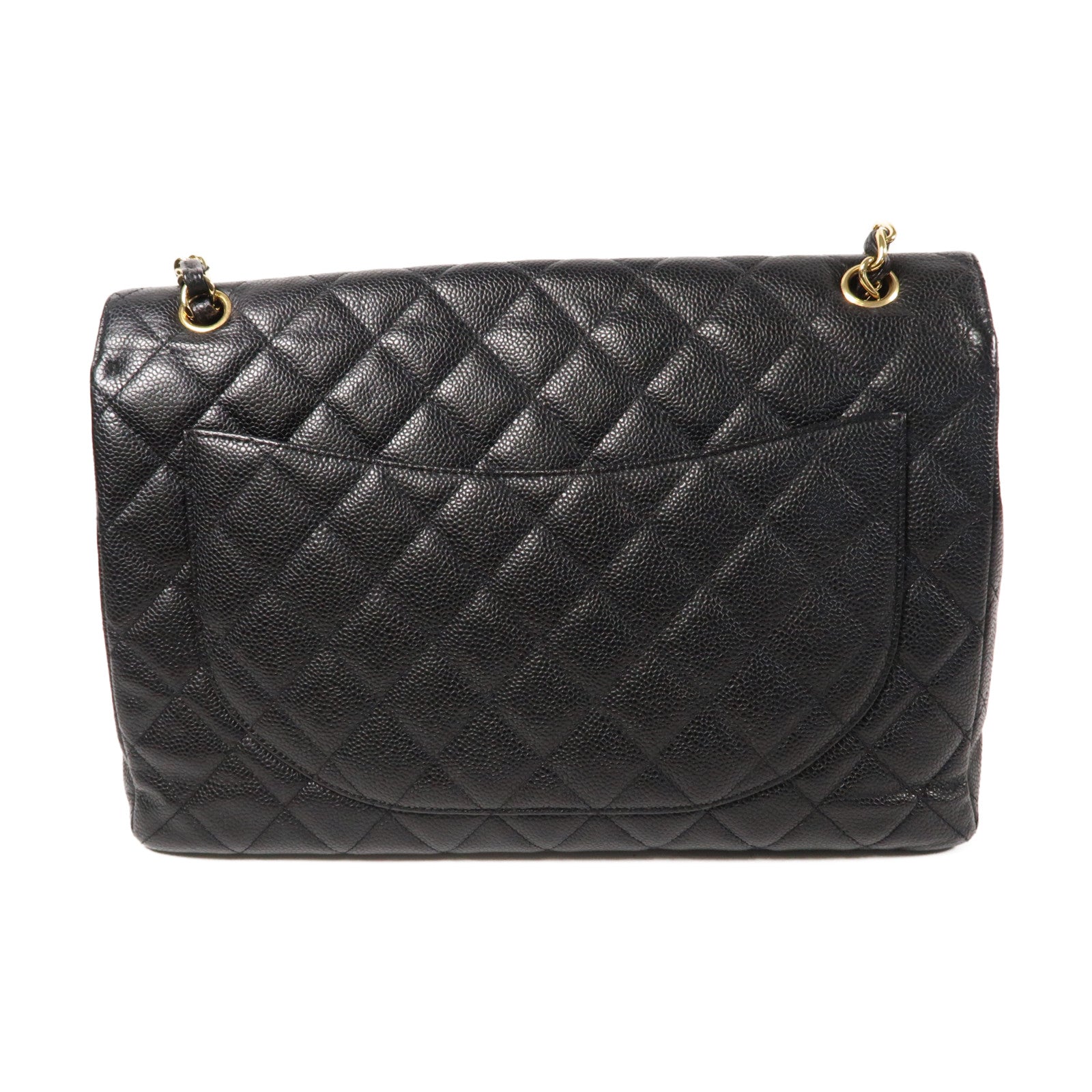 CHANEL 菱格Caviar皮革Maxi Jumbo金扣鏈帶肩背袋黑色