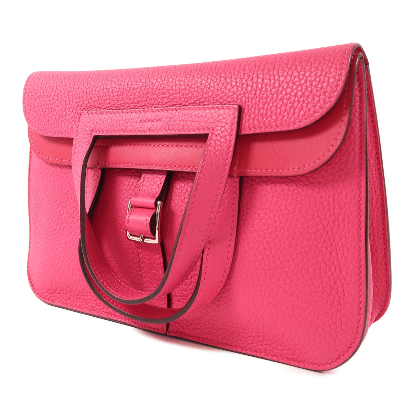 HERMES 【激減優惠】Clemence皮革Halzan 25銀扣手挽肩背兩用袋Rose Extreme