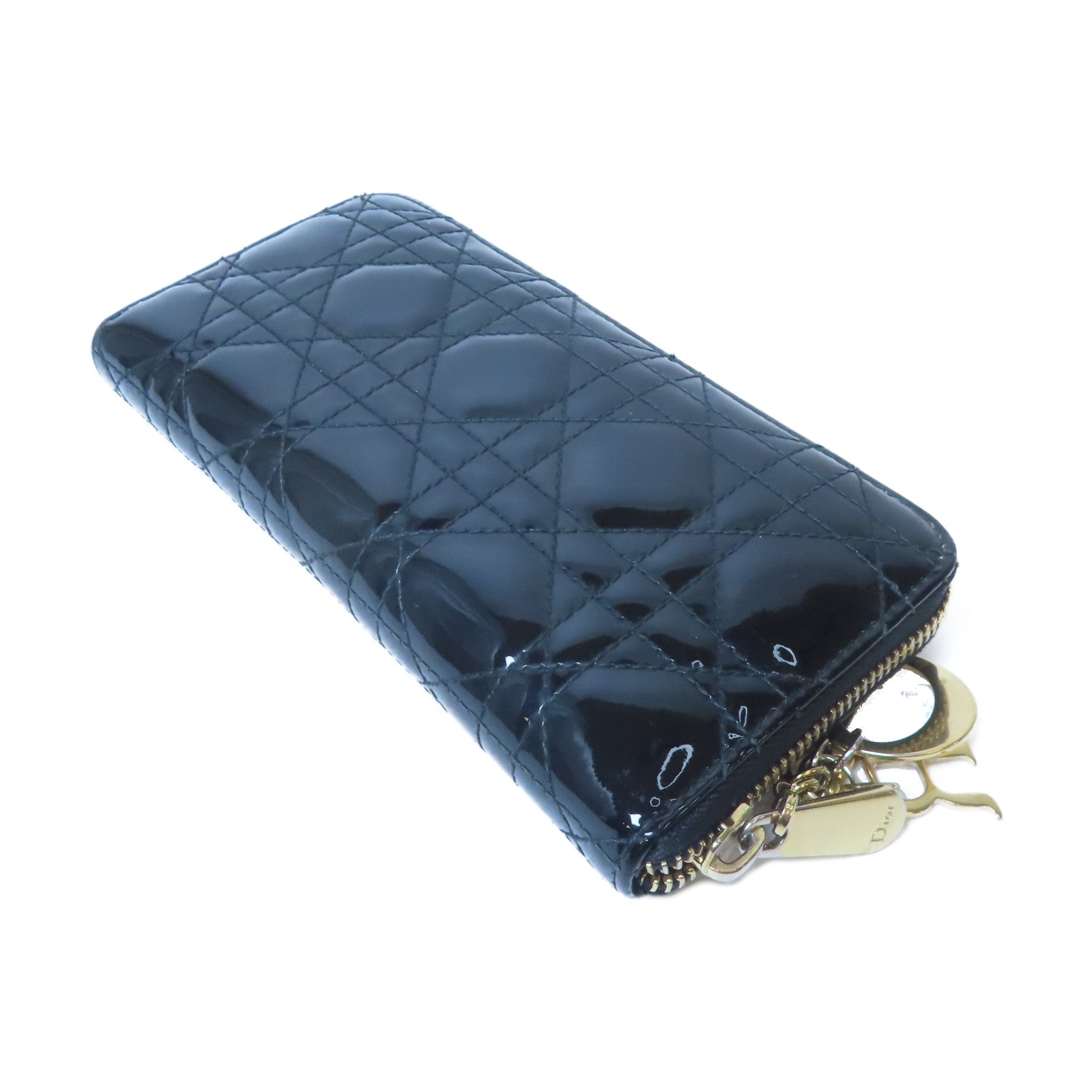 Dior 【激減優惠】漆皮皮革Zipper Long Wallet金扣拉鍊長錢包黑色