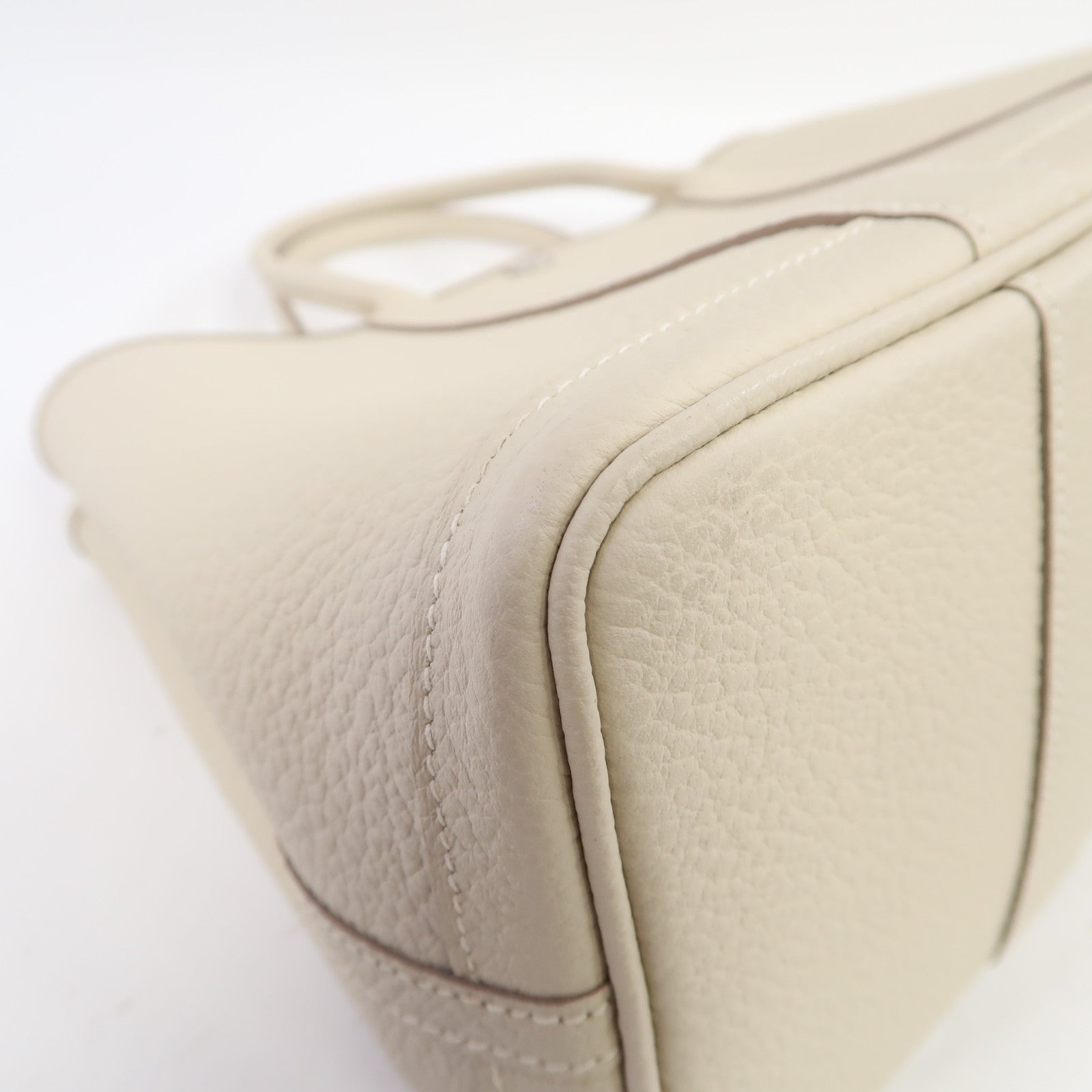 HERMES Country皮革Garden Party TPM銀扣手挽袋奶油白色