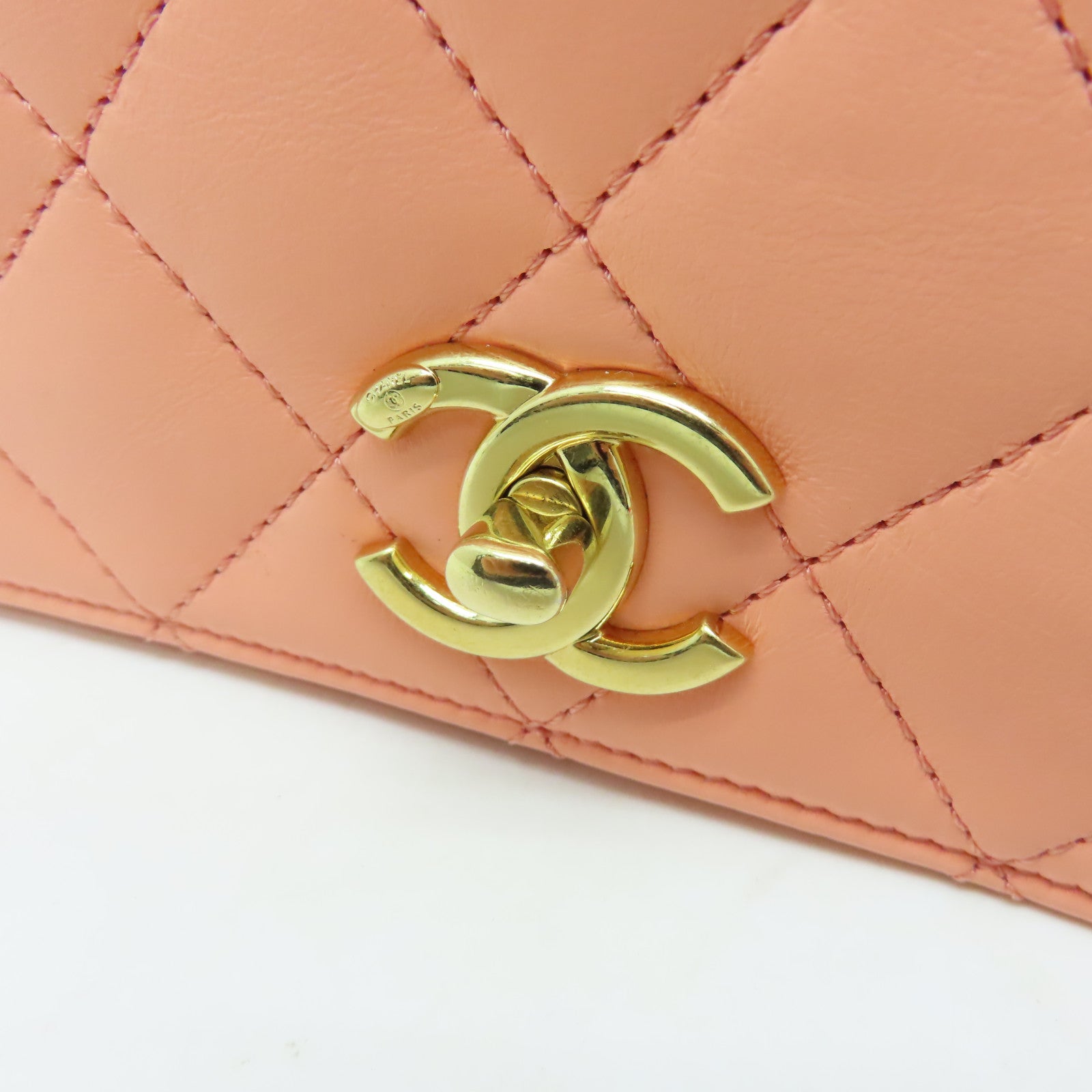 CHANEL 【激減優惠】菱格羊皮皮革Chain Shoulder金扣鏈帶肩背袋橙色