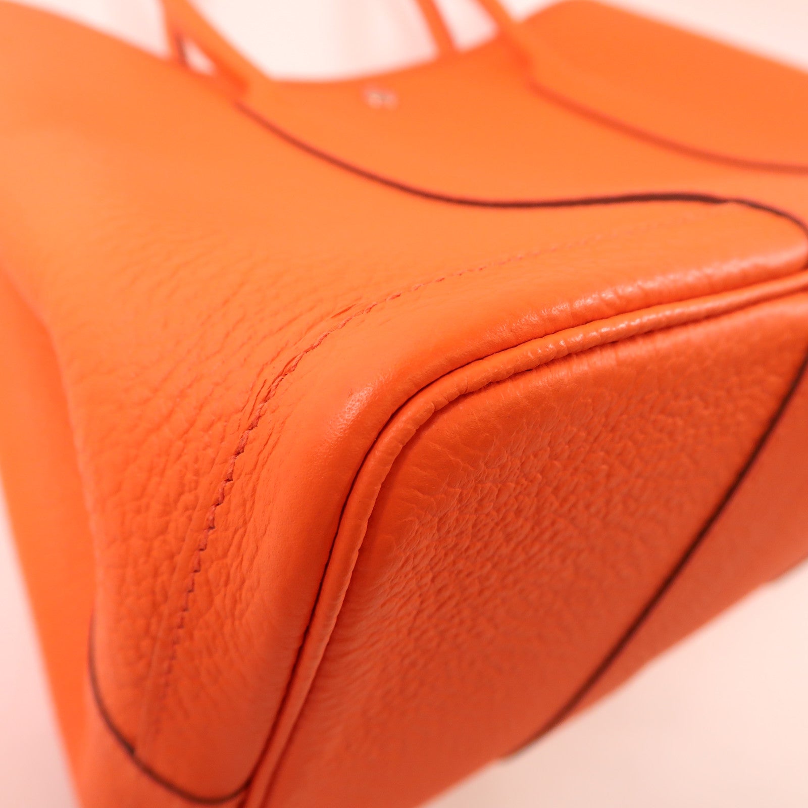 HERMES Negonda皮革Garden Party PM銀扣手挽袋Orange/橙色