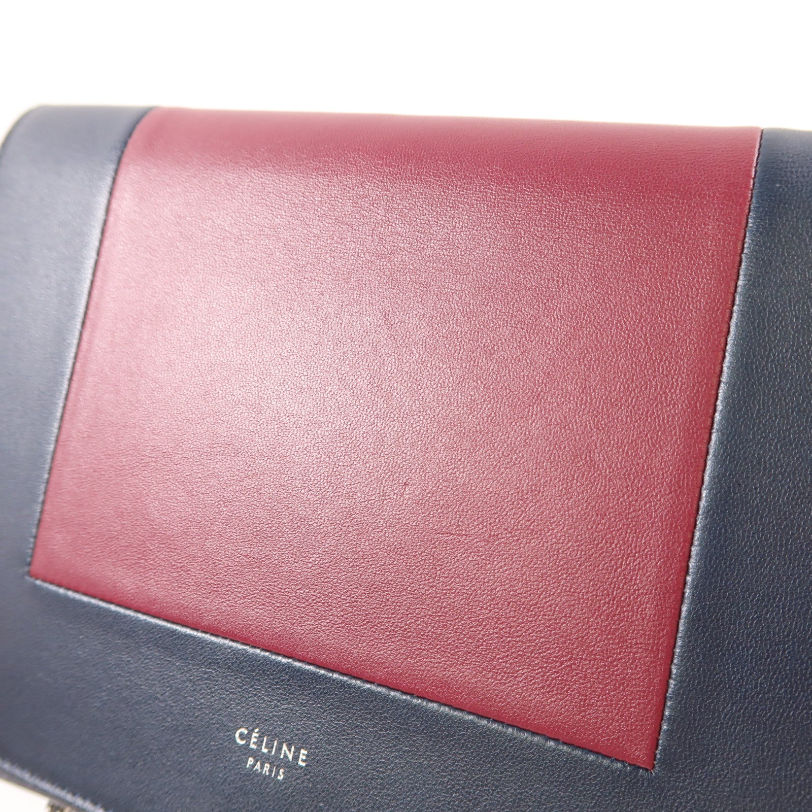 CELINE 【激減優惠】羊皮皮革Frame Wallet On Strap銀扣鏈帶肩背袋