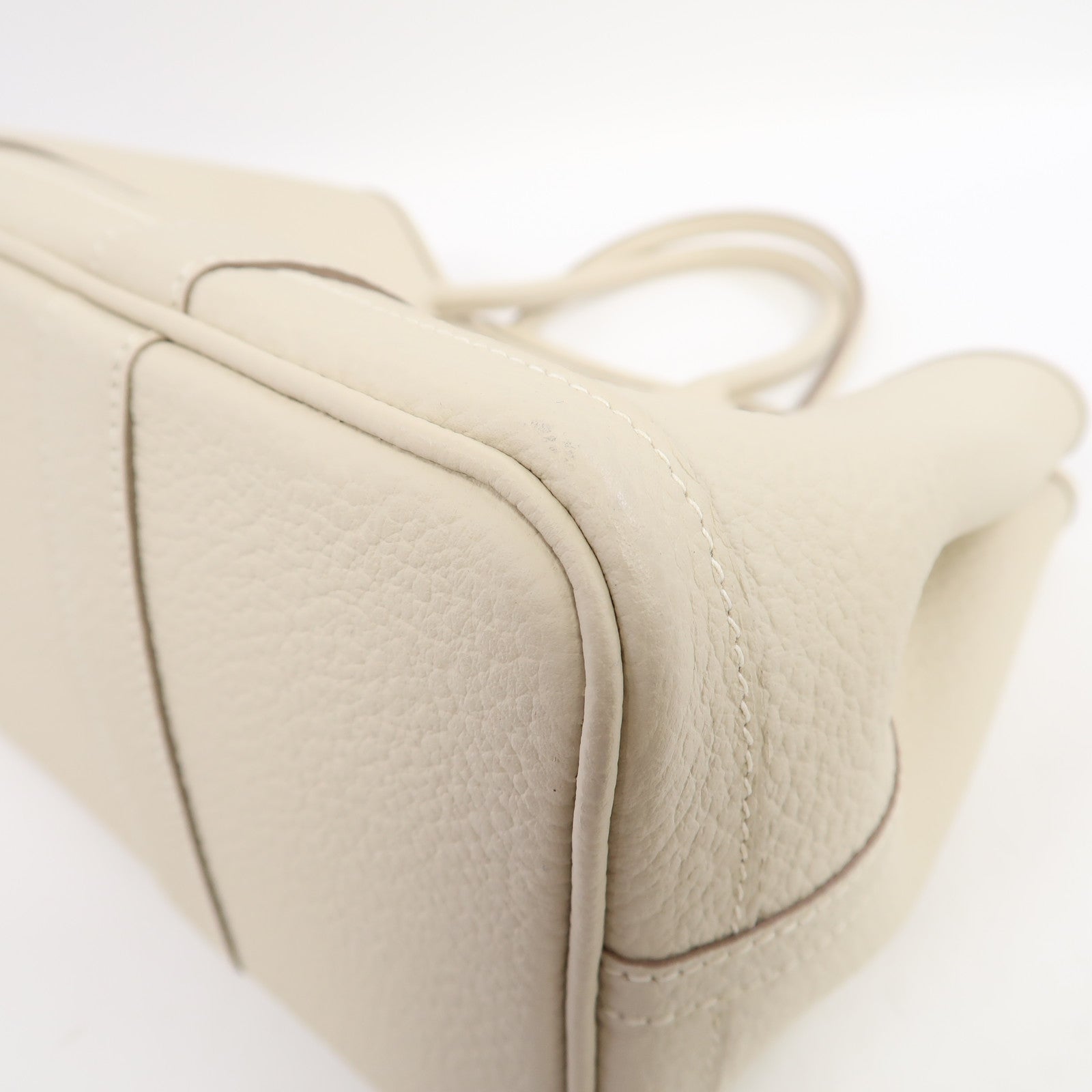 HERMES Country皮革Garden Party TPM銀扣手挽袋奶油白色