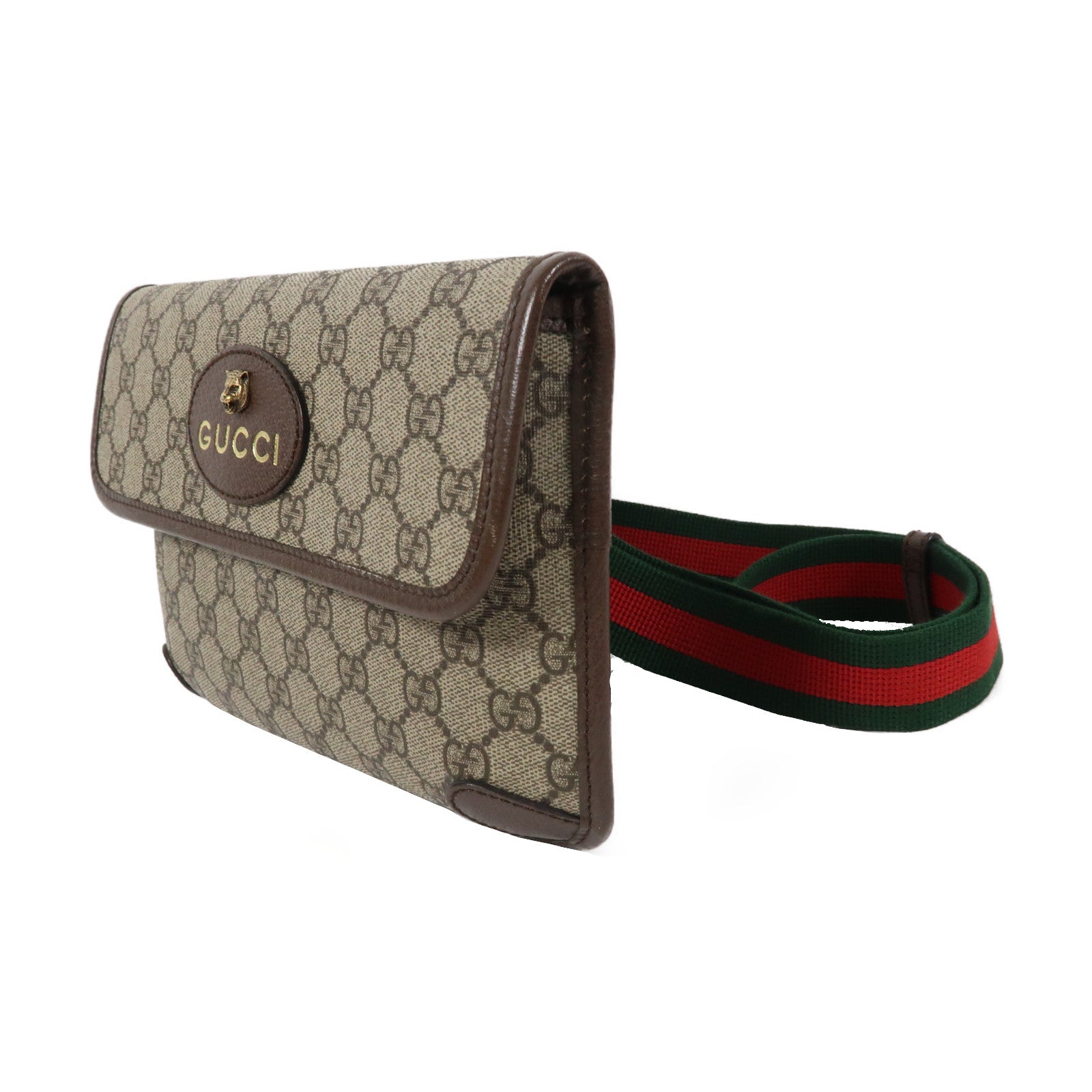 GUCCI 塗層帆布GG Supreme金扣腰包啡色