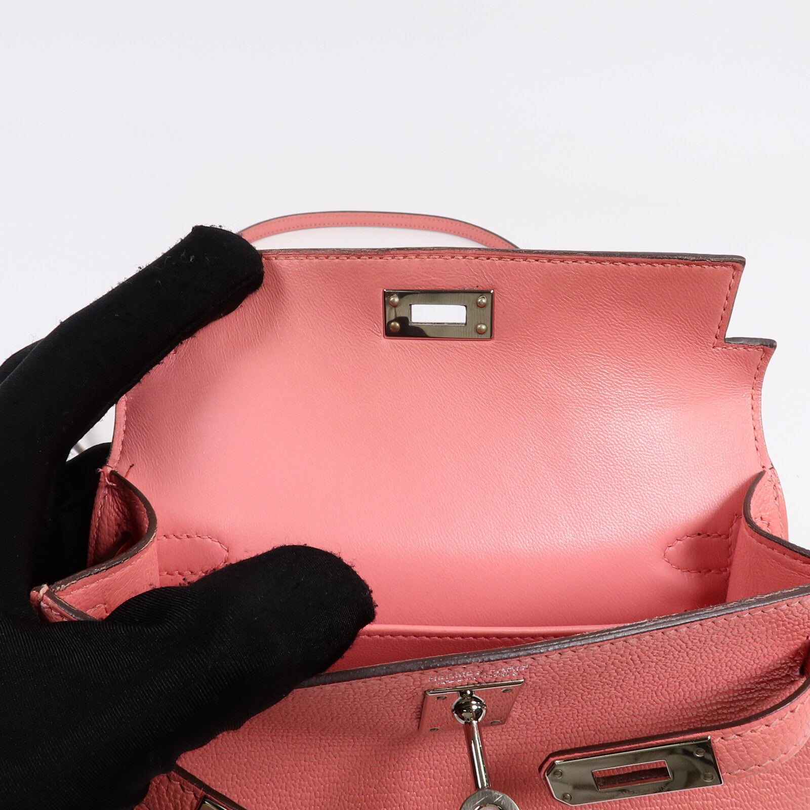 HERMES Chevre皮革Mini Kelly II手挽肩背兩用袋Rose Azalee