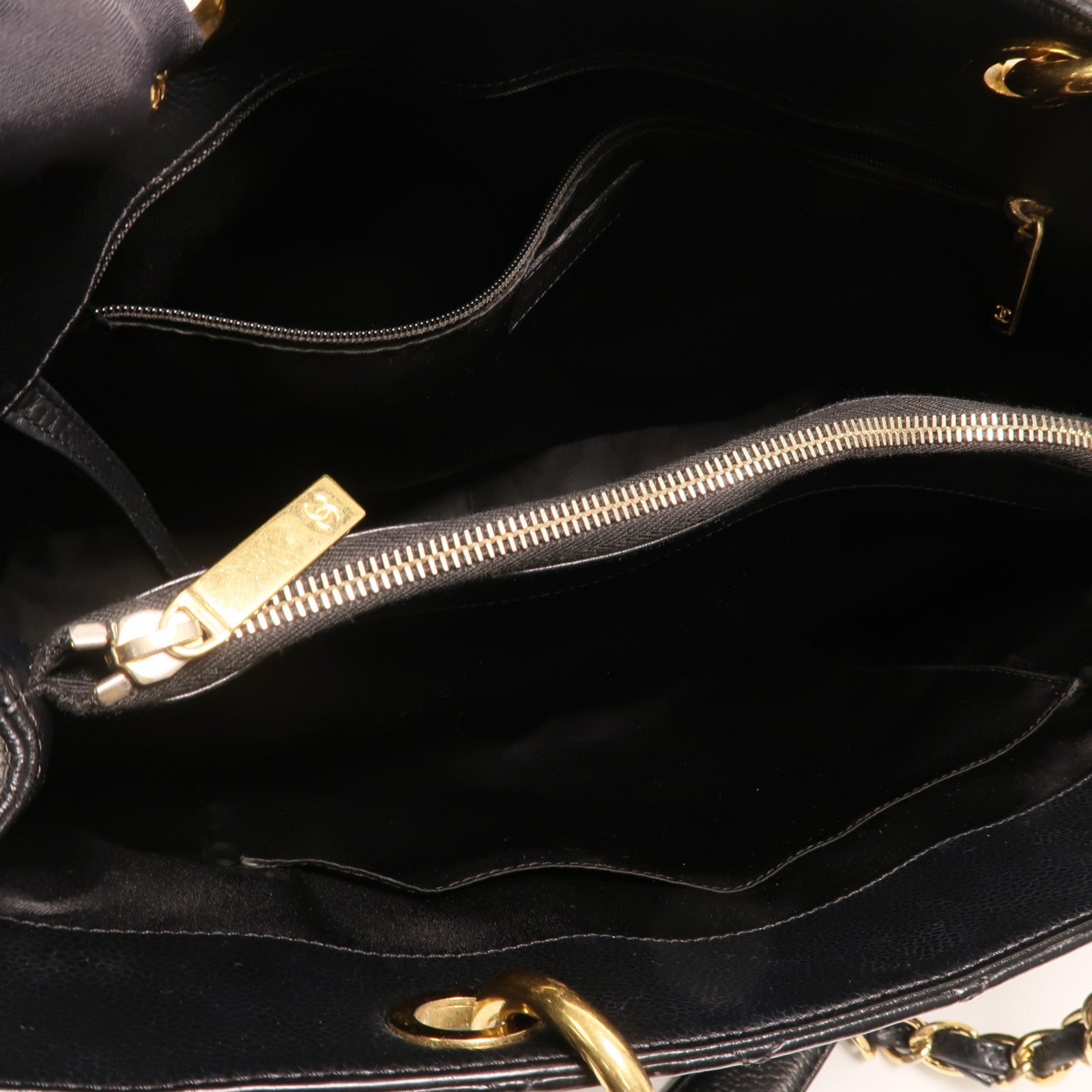 CHANEL 牛皮皮革GST Grand Shopping Tote Bag金扣鏈帶肩背袋