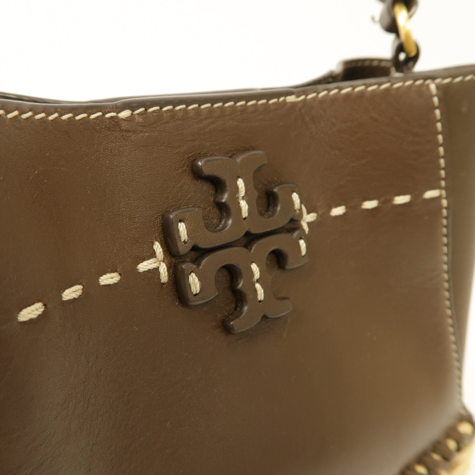 Tory Burch 牛皮皮革Shoulder Bag金扣手挽肩背兩用袋啡色