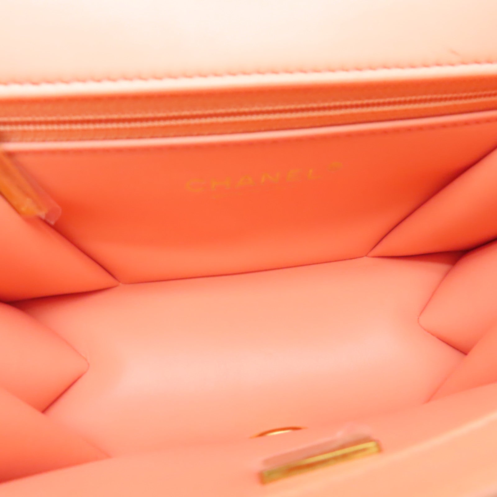 CHANEL 【激減優惠】菱格羊皮皮革Chain Shoulder金扣鏈帶肩背袋橙色