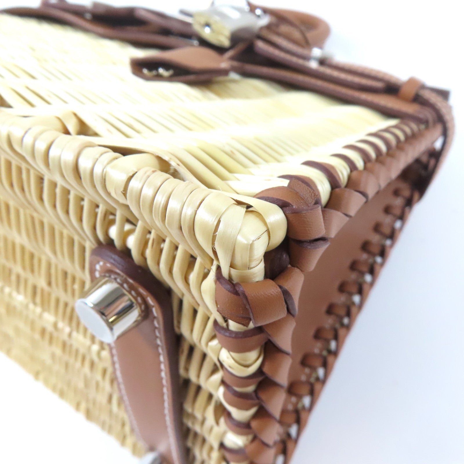 HERMES Swift皮革/柳條Birkin 25 Picnic銀扣手挽袋Gold/Naturel/啡色
