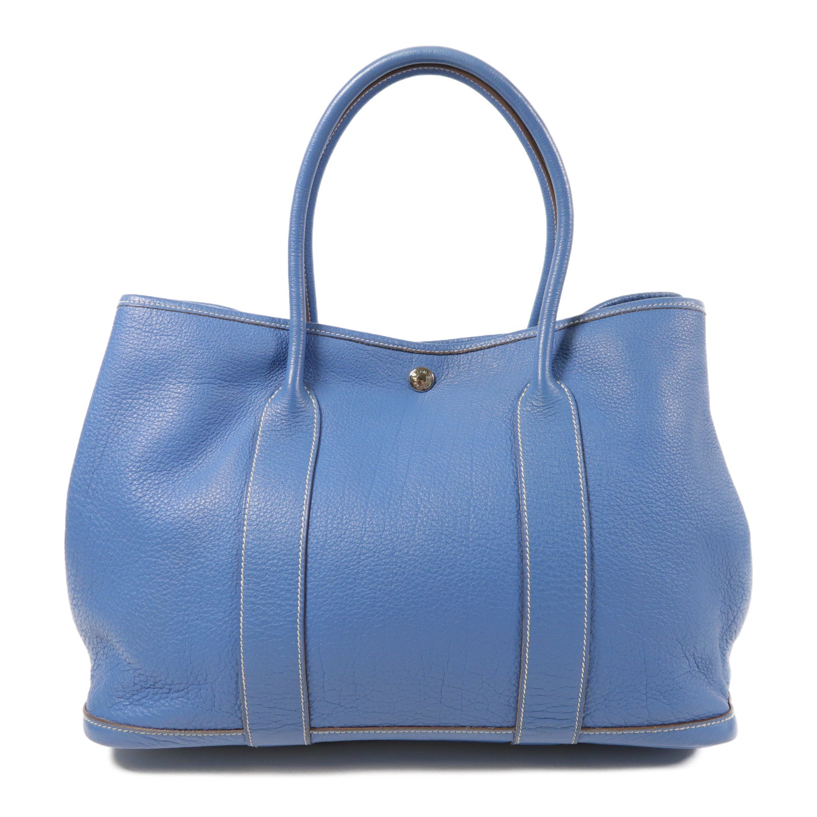 HERMES PHW GardenParty PM Tote Bag Negonda Leather Blue Jean