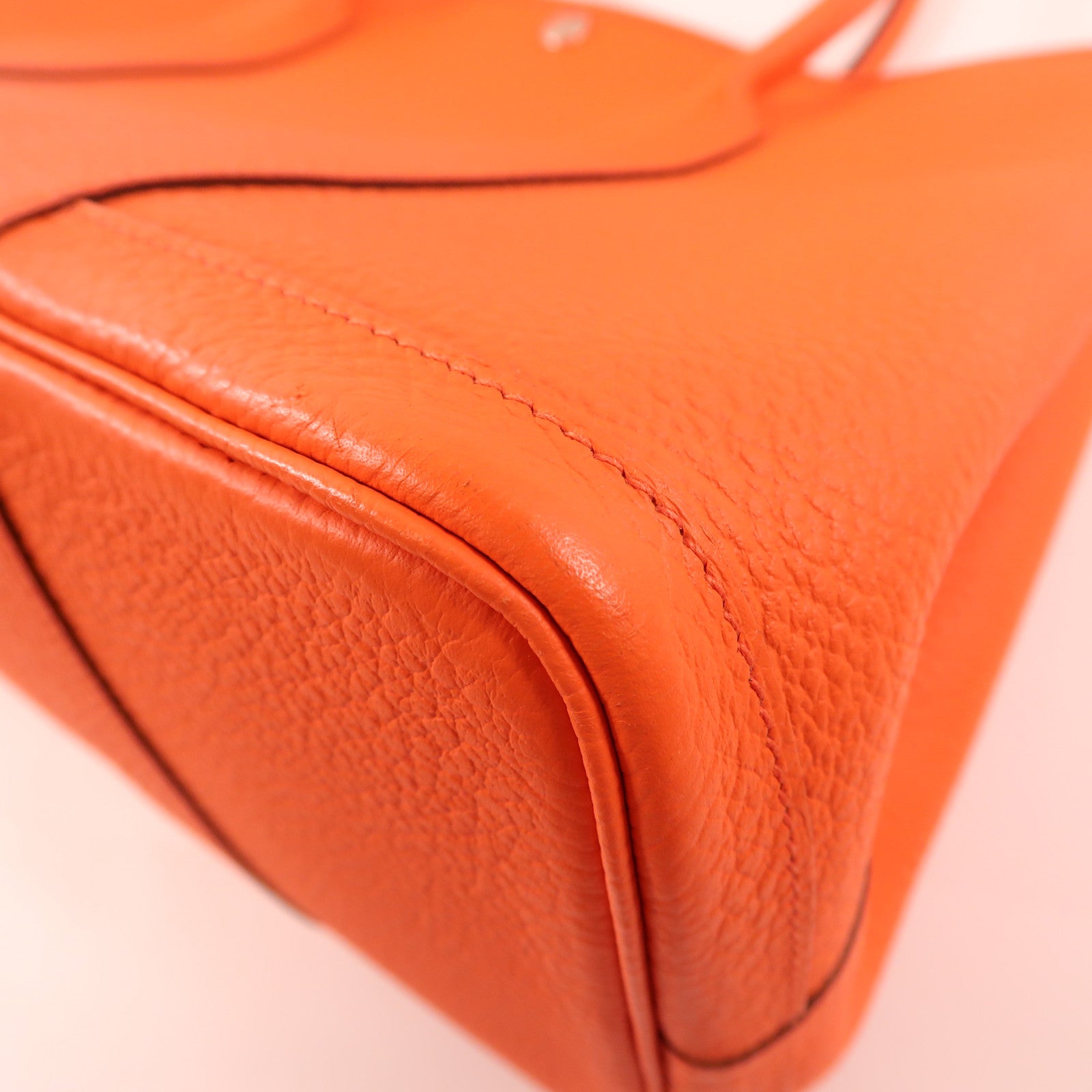HERMES Negonda皮革Garden Party PM銀扣手挽袋Orange/橙色