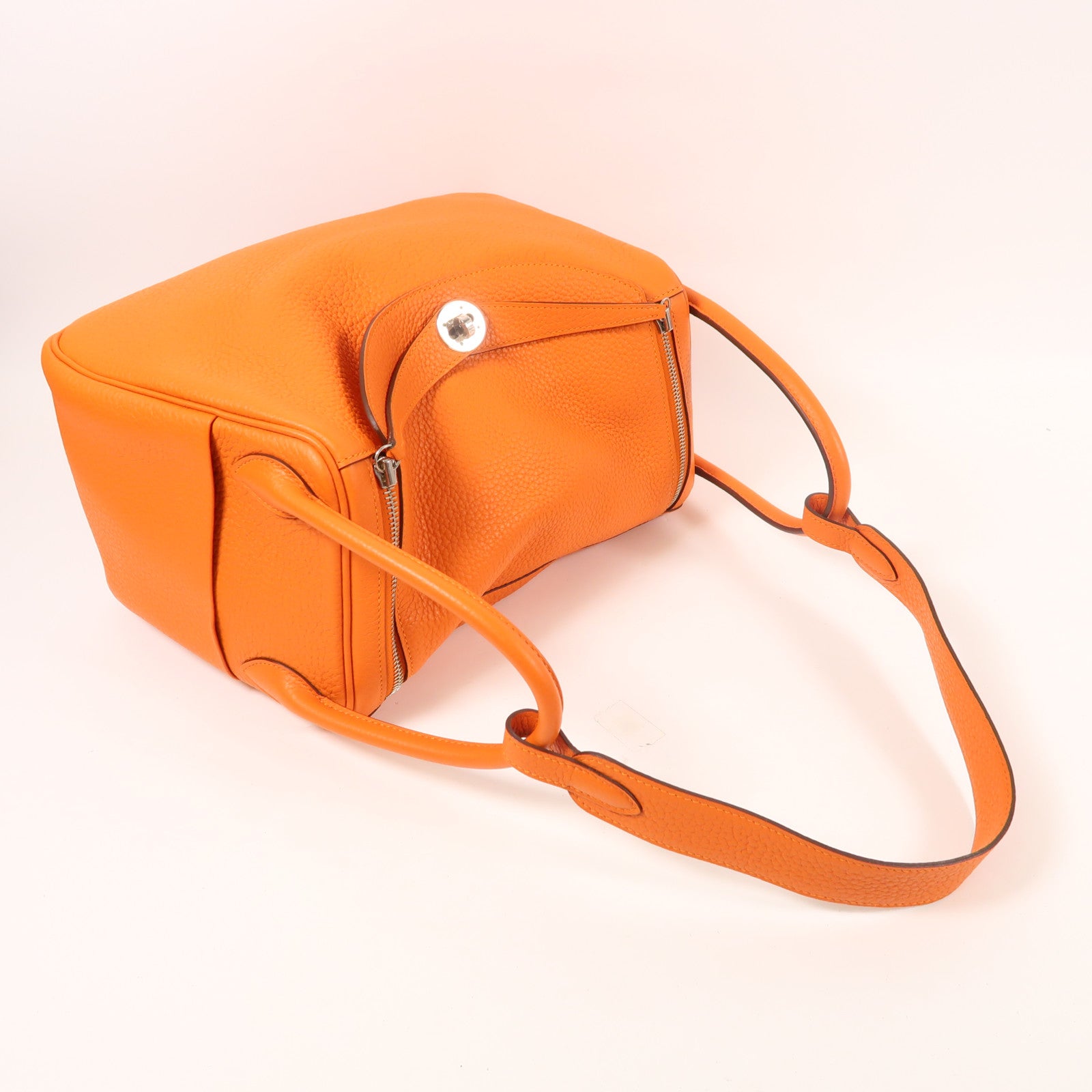 HERMES Clemence皮革Lindy 30銀扣手挽肩背兩用袋Orange