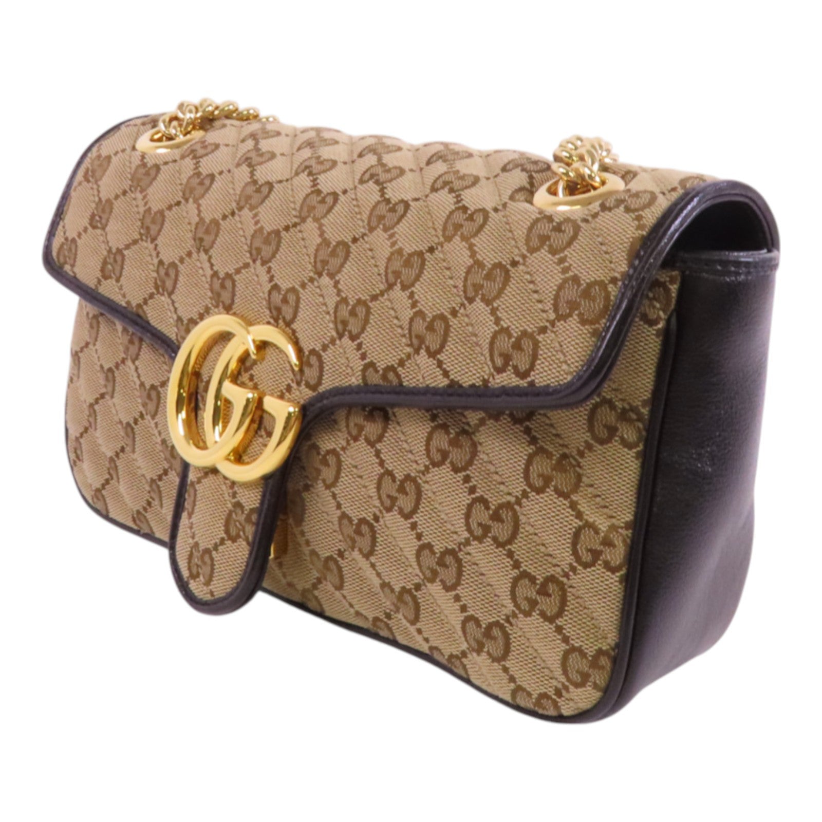 GUCCI GG帆布GG Marmont Quilted Small Shoulder金扣鏈帶肩背袋