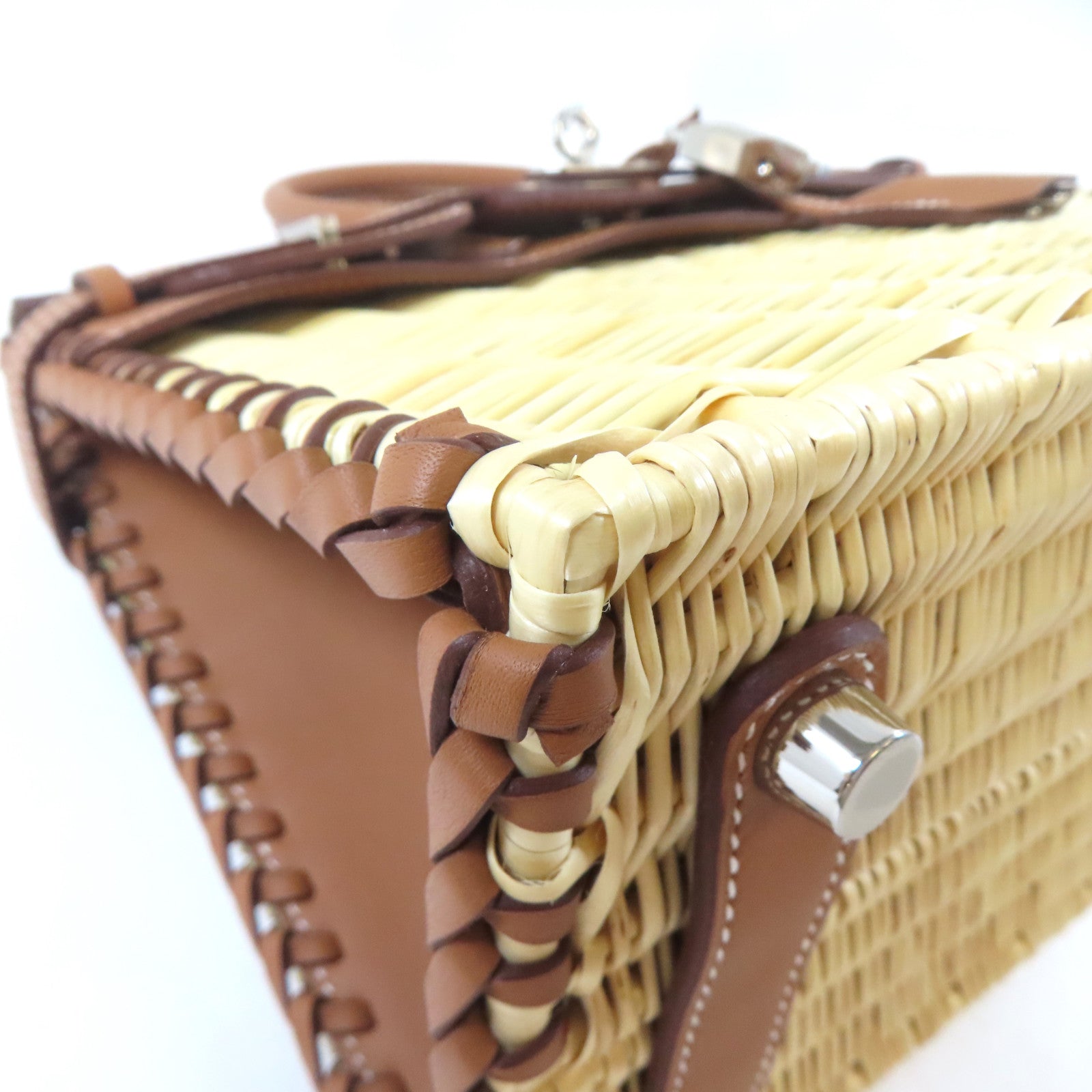 HERMES Swift皮革/柳條Birkin 25 Picnic銀扣手挽袋Gold/Naturel/啡色