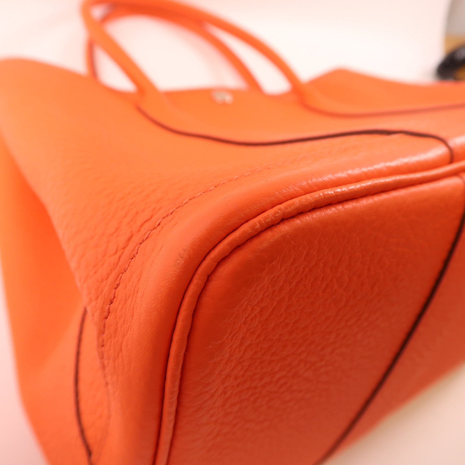 HERMES Negonda皮革Garden Party PM銀扣手挽袋Orange/橙色