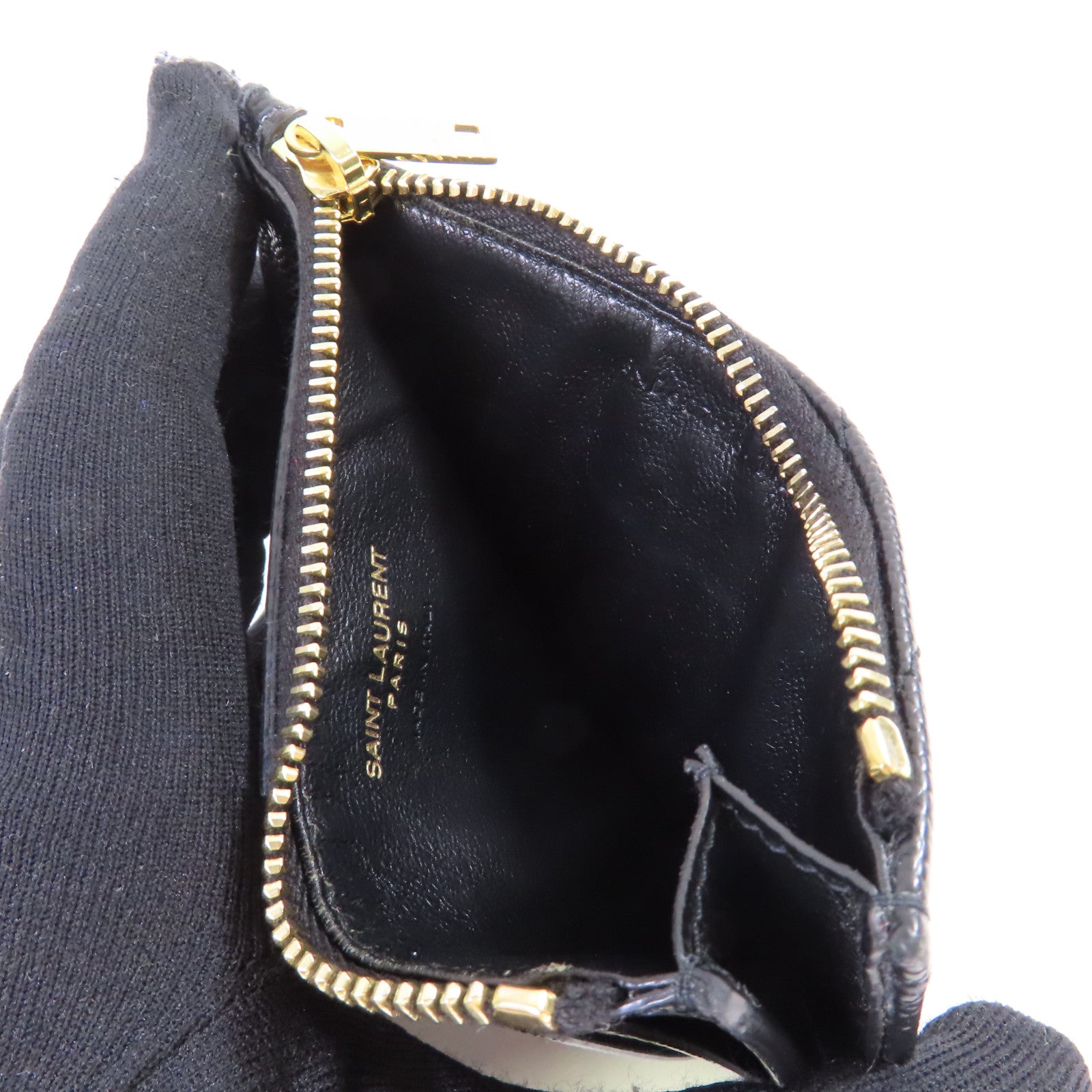 SAINT LAURENT 斜紋牛皮皮革Card Case金扣卡片套黑色