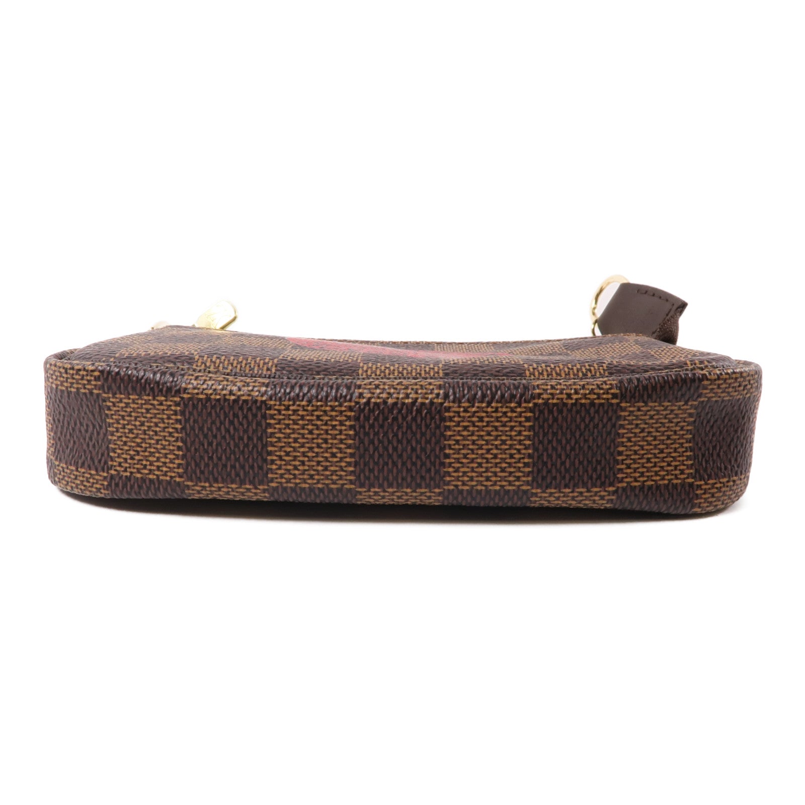 LOUIS VUITTON Damier Mini Pochette Accessoires金扣手挽袋棕色