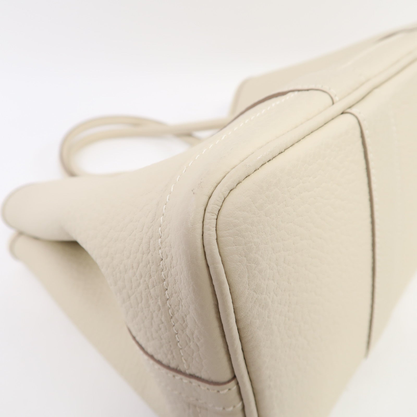 HERMES Country皮革Garden Party TPM銀扣手挽袋奶油白色