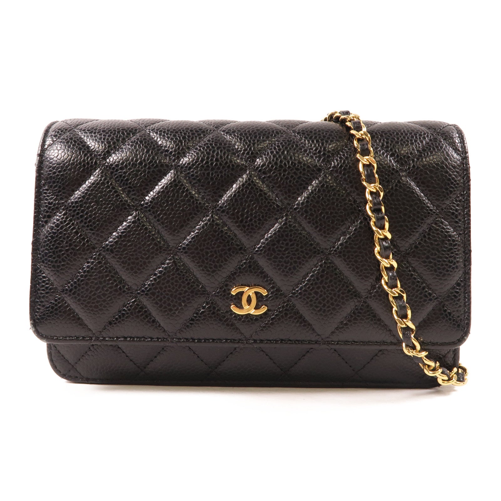 CHANEL 牛皮皮革Wallet On Chain金扣鏈帶肩背袋黑色