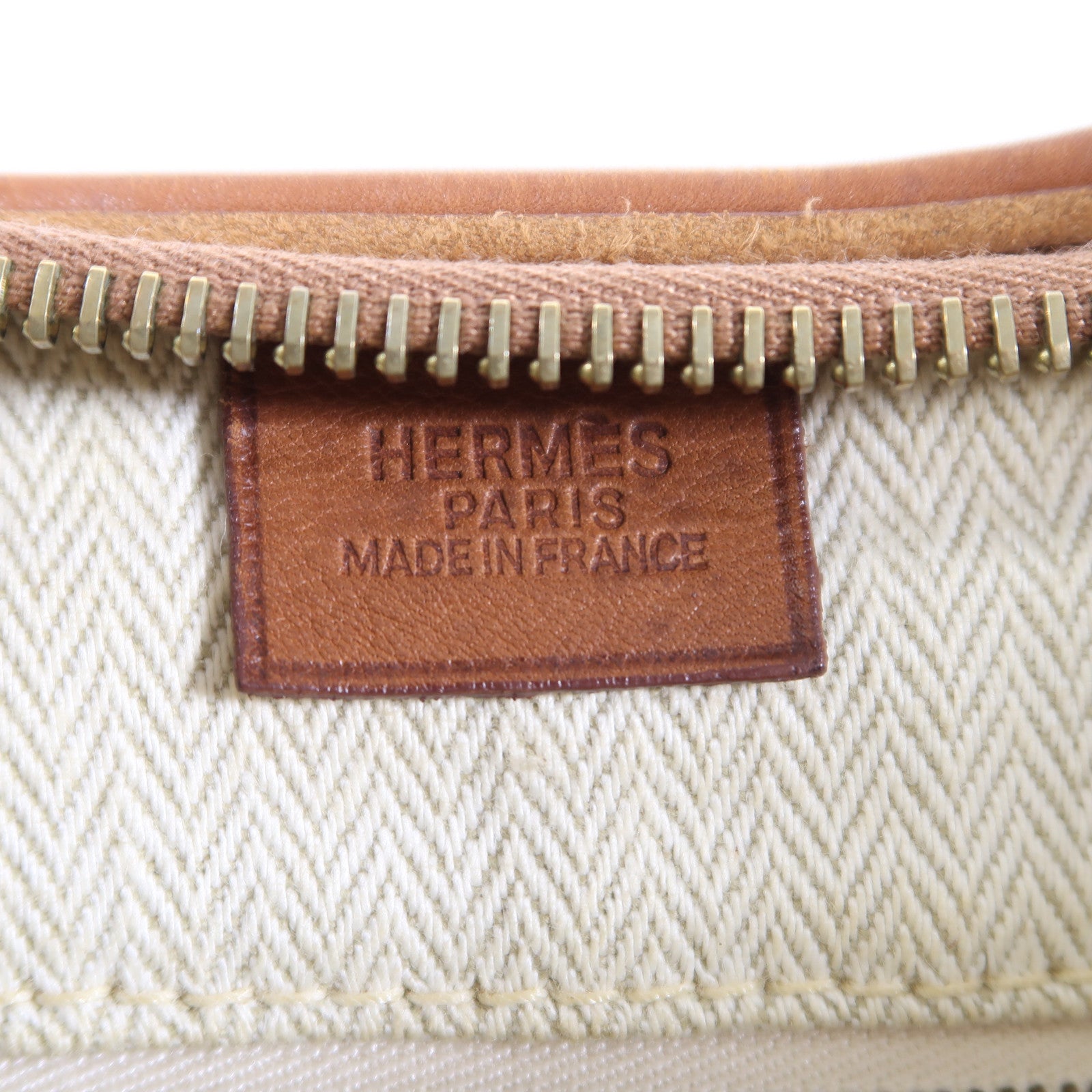 HERMES 【激減優惠】帆布/皮革Toile Natural Barenia Gao金扣肩背袋米色/啡色