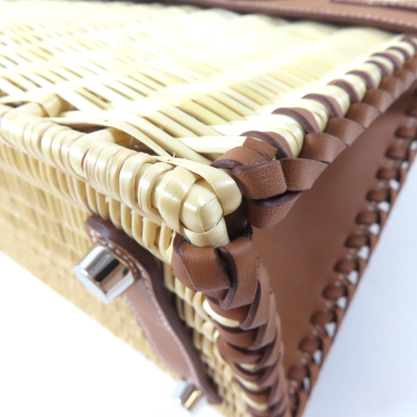 HERMES Swift皮革/柳條Birkin 25 Picnic銀扣手挽袋Gold/Naturel/啡色