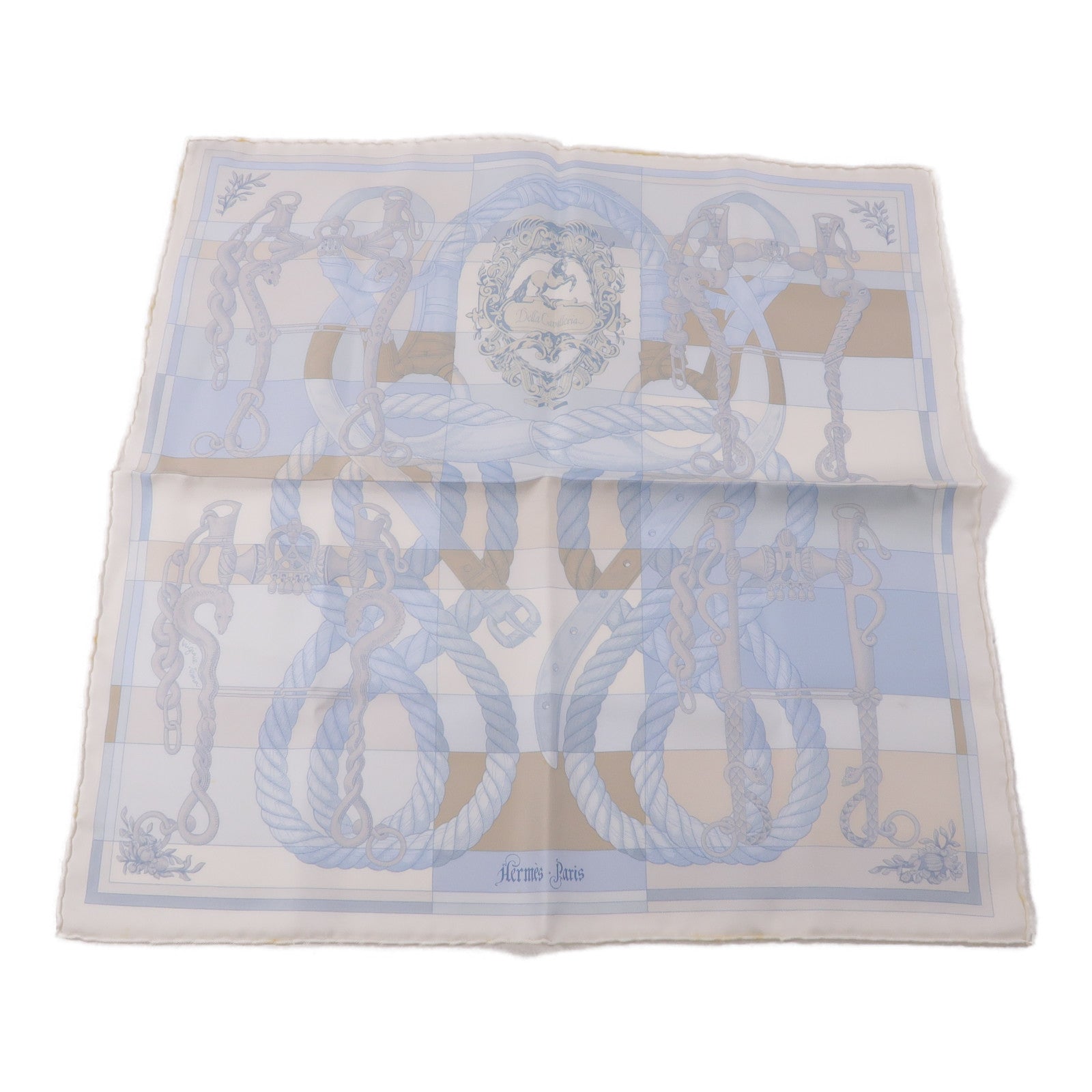HERMES  Scarf Scarves 40x40cm Silk Light Blue White