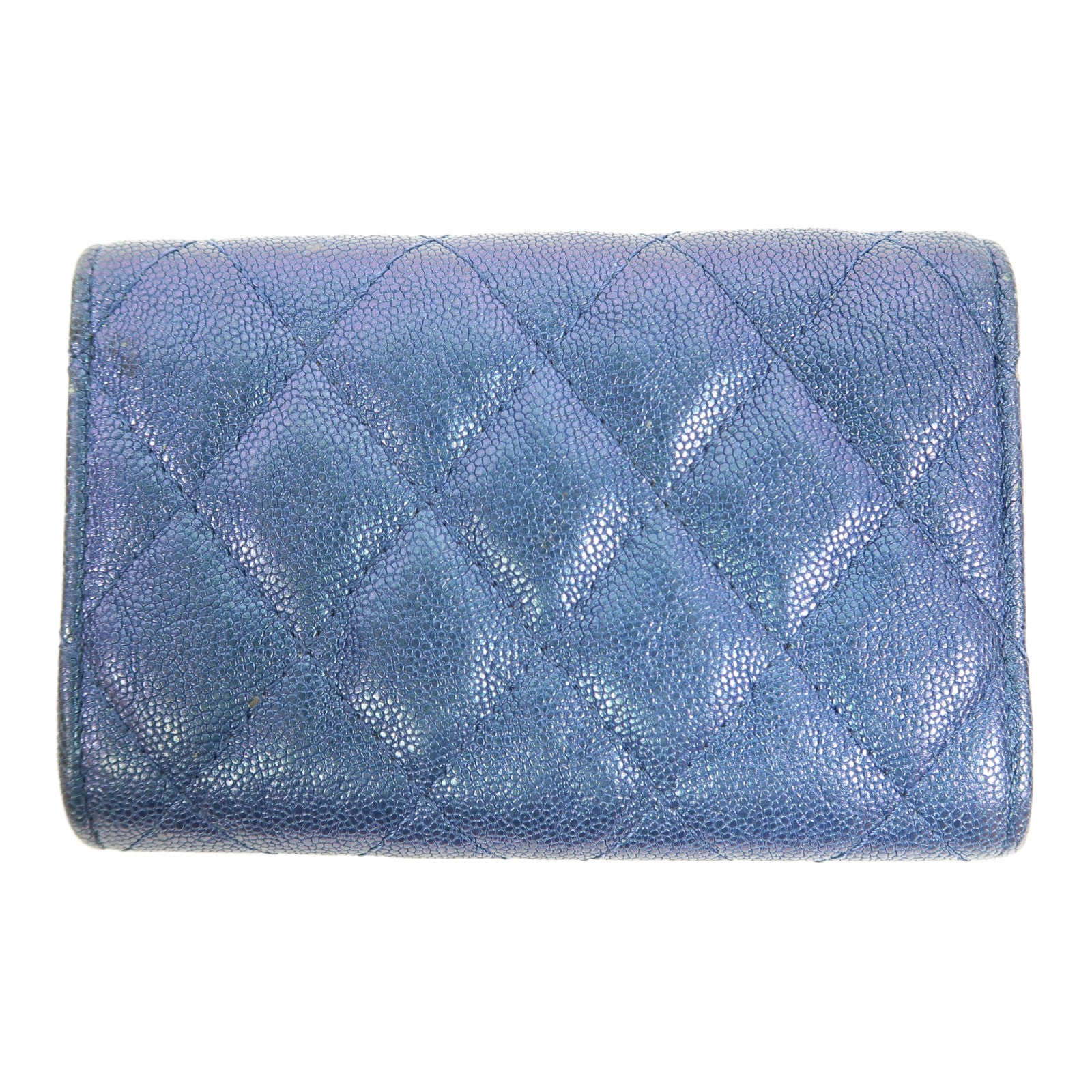 CHANEL 菱格Caviar皮革Card Case金扣卡片套藍色