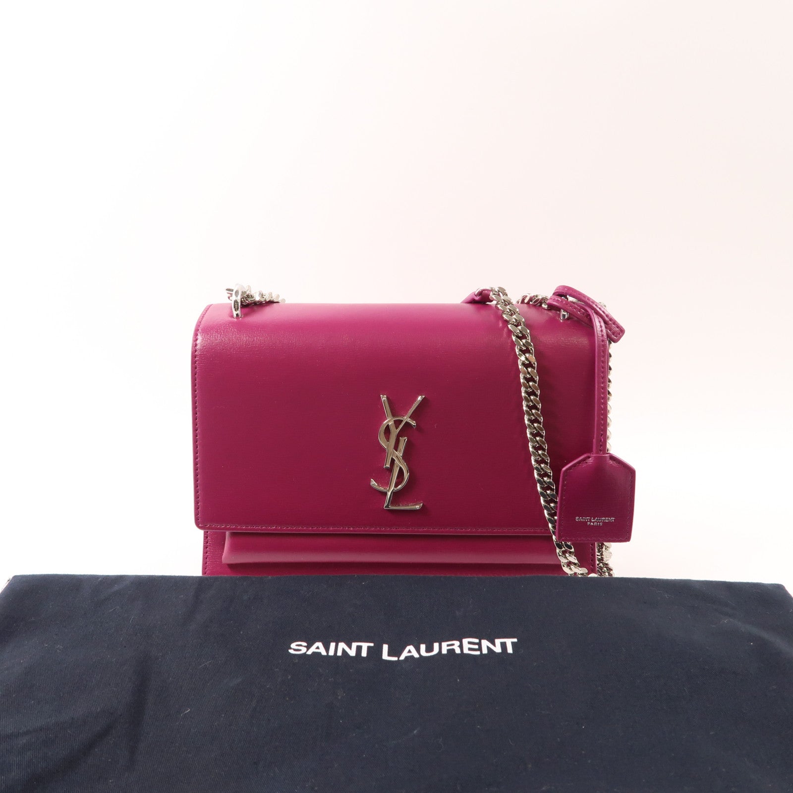 SAINT LAURENT 牛皮皮革Sunset銀扣鏈帶肩背袋紫色