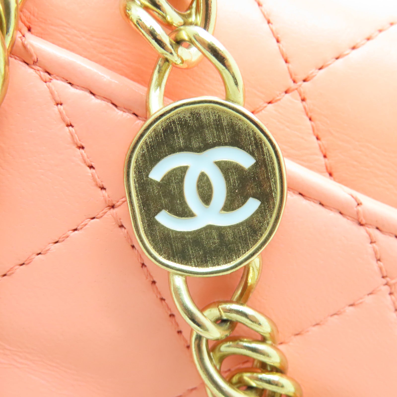 CHANEL 【激減優惠】菱格羊皮皮革Chain Shoulder金扣鏈帶肩背袋橙色